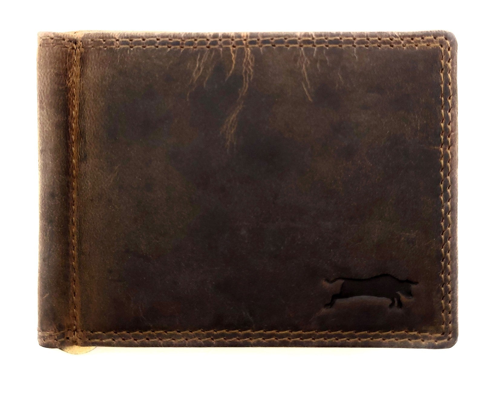 Ven Tomy Dollarclip aus Hunterleder – elegante Geldbörse & Geldklammer mit 6 Kartenfächern und Reißverschlussfach für Münzen – Slim Wallet Herren