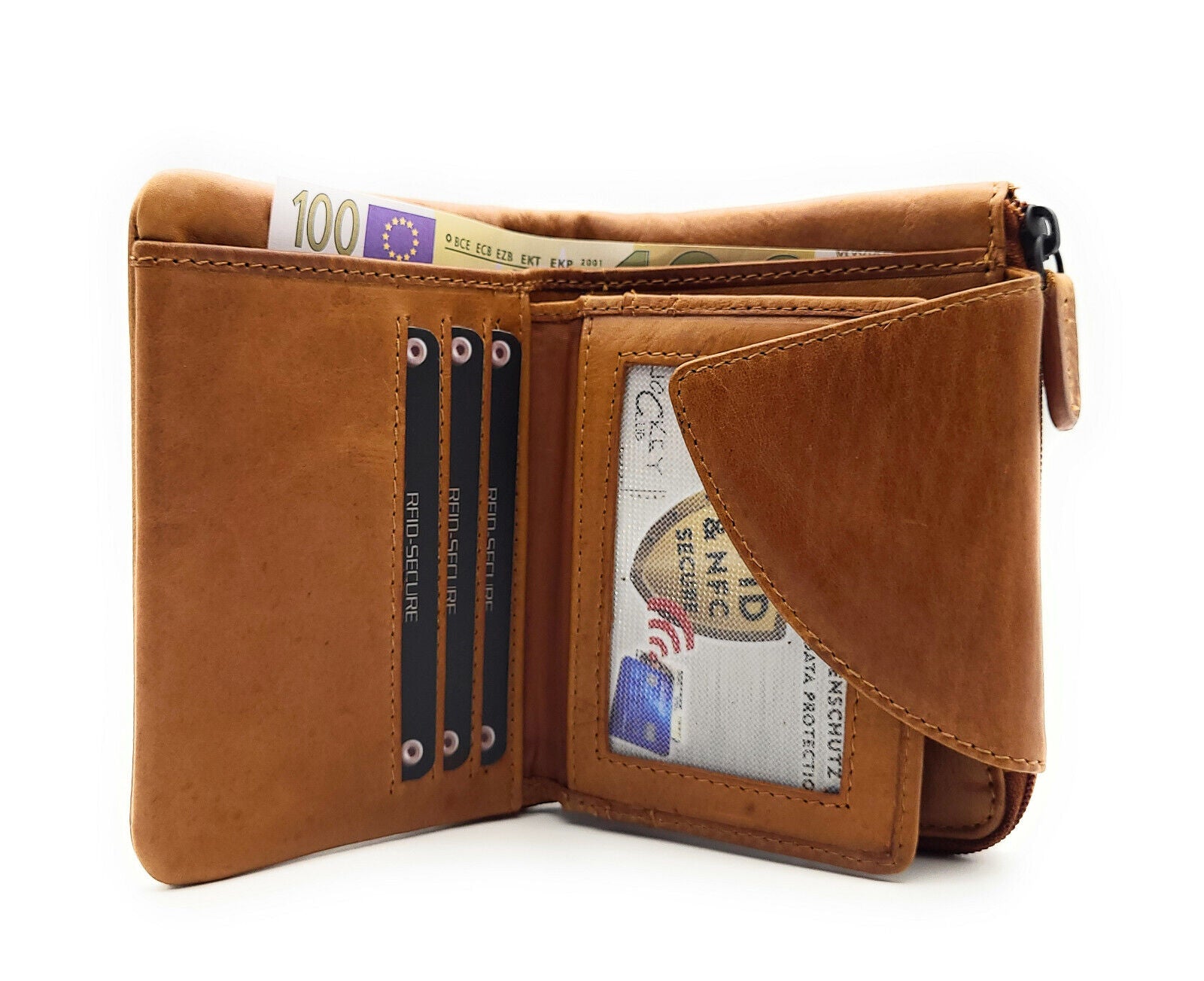 Jockey Club kompakte echt Leder Geldbörse Portemonnaie mit RFID Schutz cognac