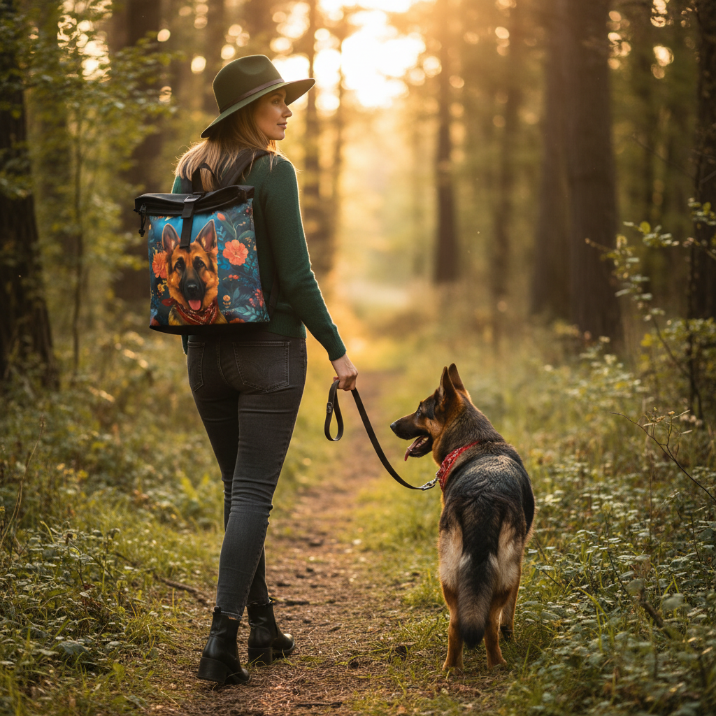 New Rebels Rolltop Rucksack Schäferhund – Wasserabweisend, Cityrucksack Los Angeles