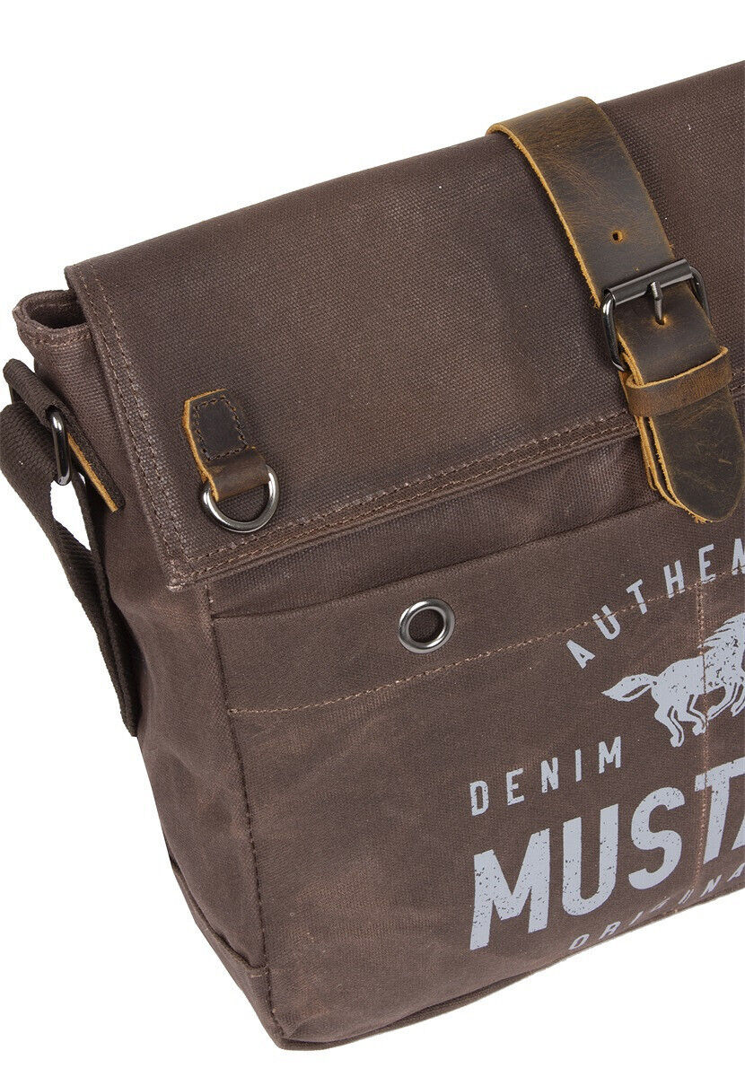 Mustang Houston Messenger Bag Handtasche aus heavy waxed Canvas und echtem Leder Laptopfach