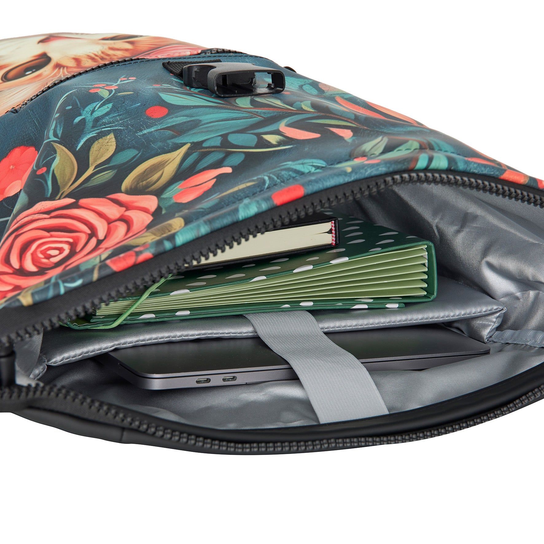 New Rebels Rucksack New York – Stylischer Rolltop mit Kunstmotiv Catface, wasserabweisend & praktisch