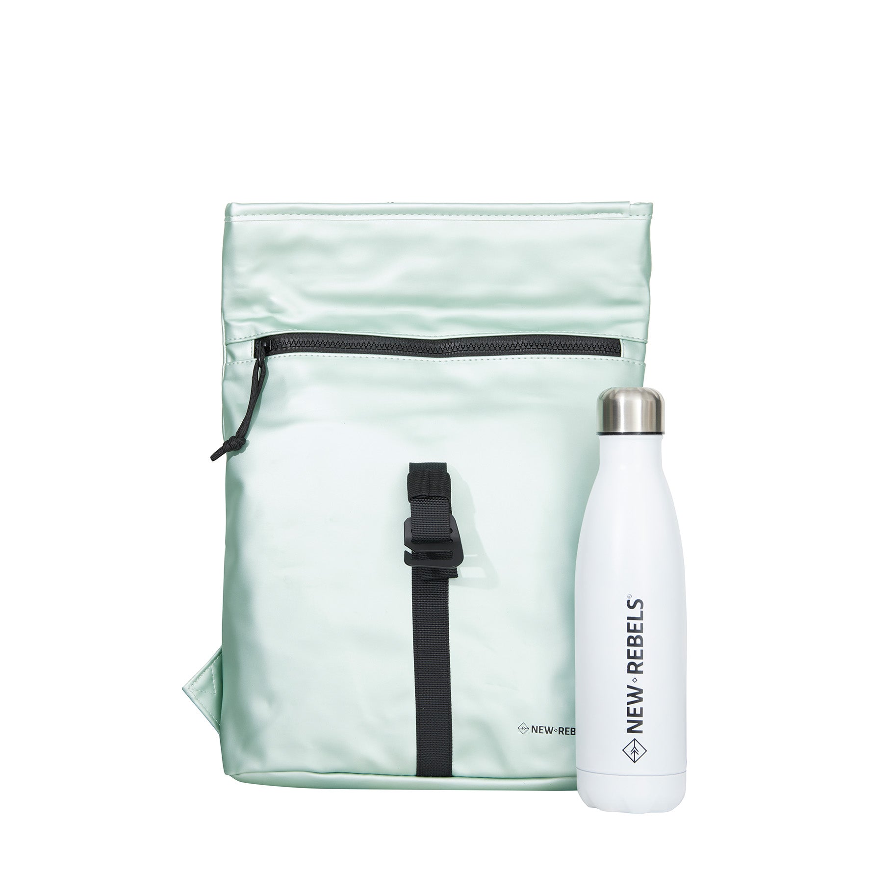 New Rebels Mart Roll Up Rolltop City Rucksack Los Angeles wasserabweisend metallic lightgreen grün