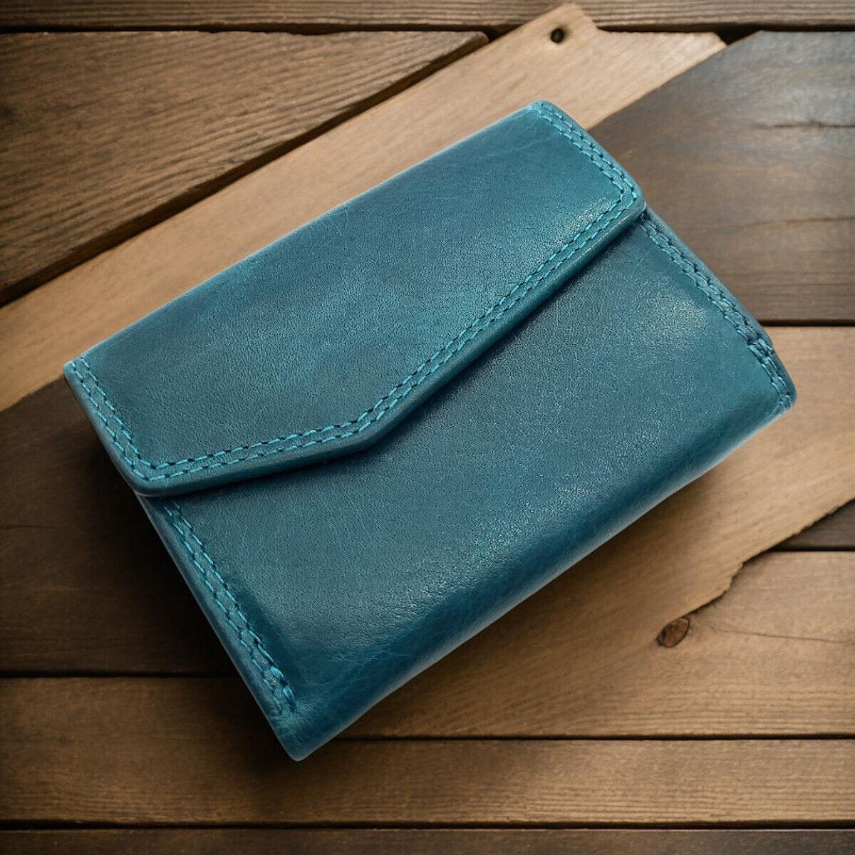 Jockey Club kleine kompakte echt Leder Geldbörse Wendebörse mit RFID Schutz petrol