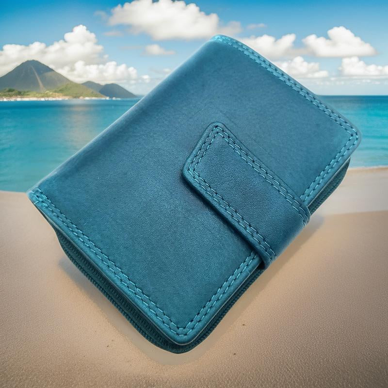 Jockey Club kleine echt Leder Geldbörse Portemonnaie Geldbeutel mit RFID Schutz petrol