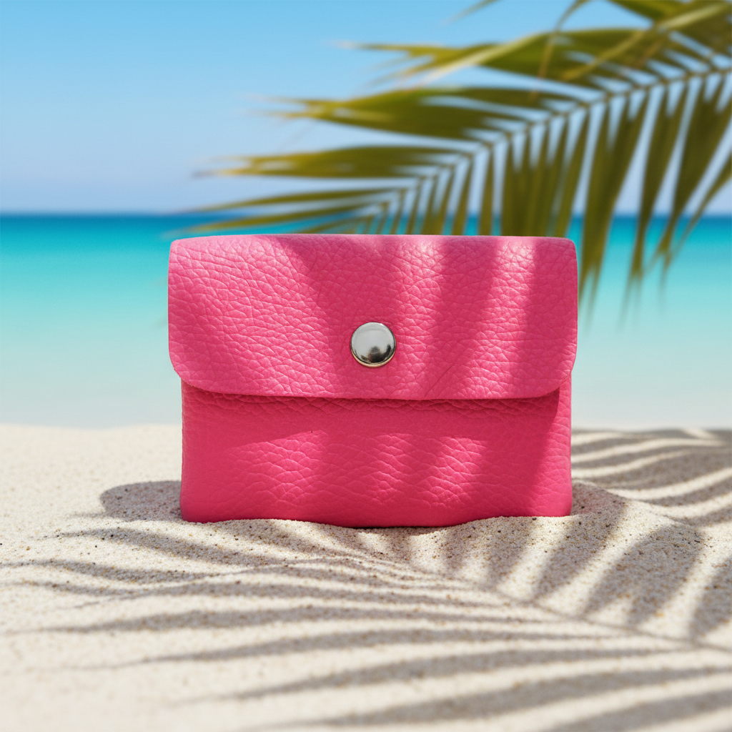 Mini Geldbörse aus echtem Rindleder – kompaktes Leder Portemonnaie Made in Italy neon pink