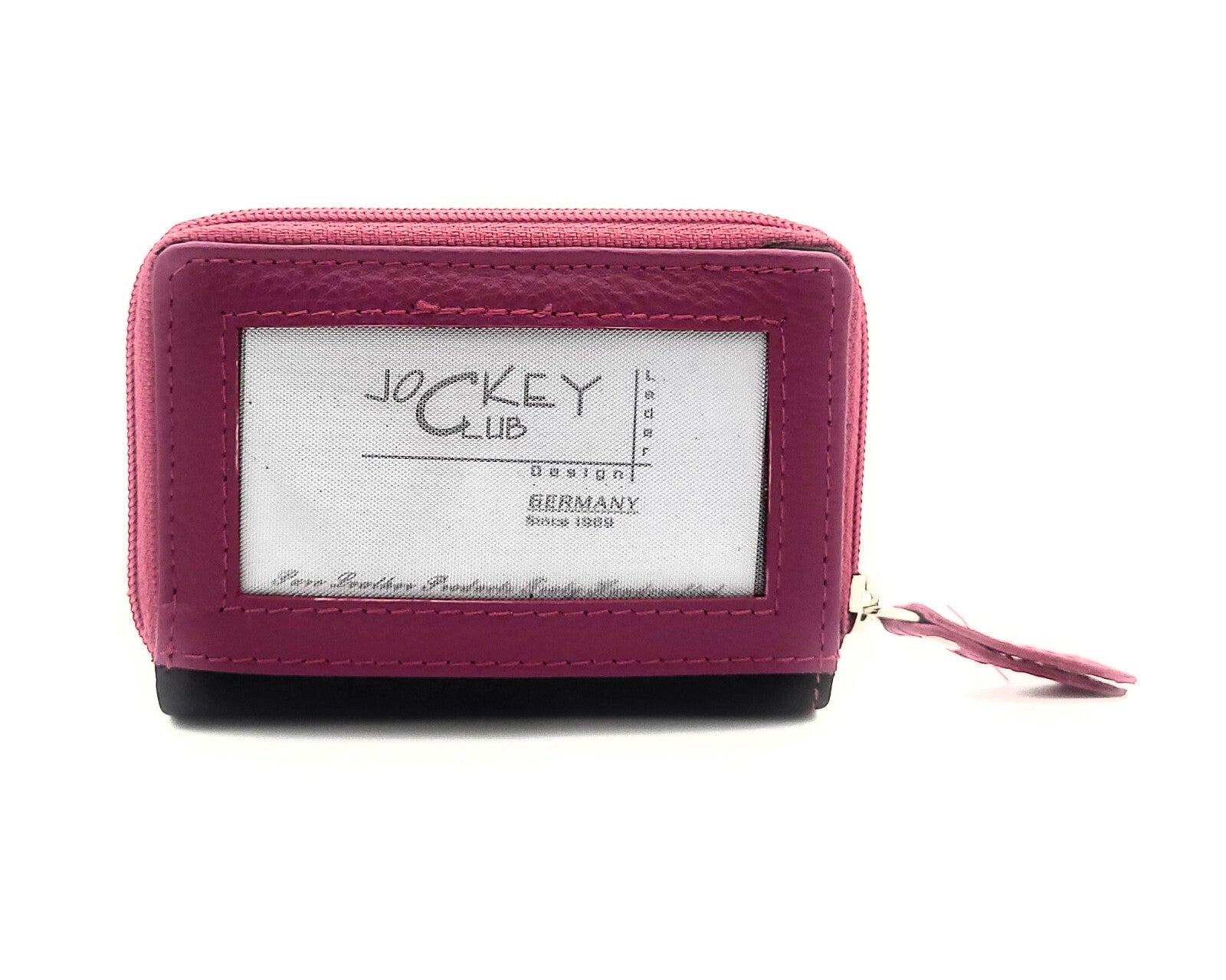 Jockey Club Mini-Geldbörse aus Leder mit RFID-Schutz & Pferde-Stickerei – kompakt & stilvoll schwarz pink