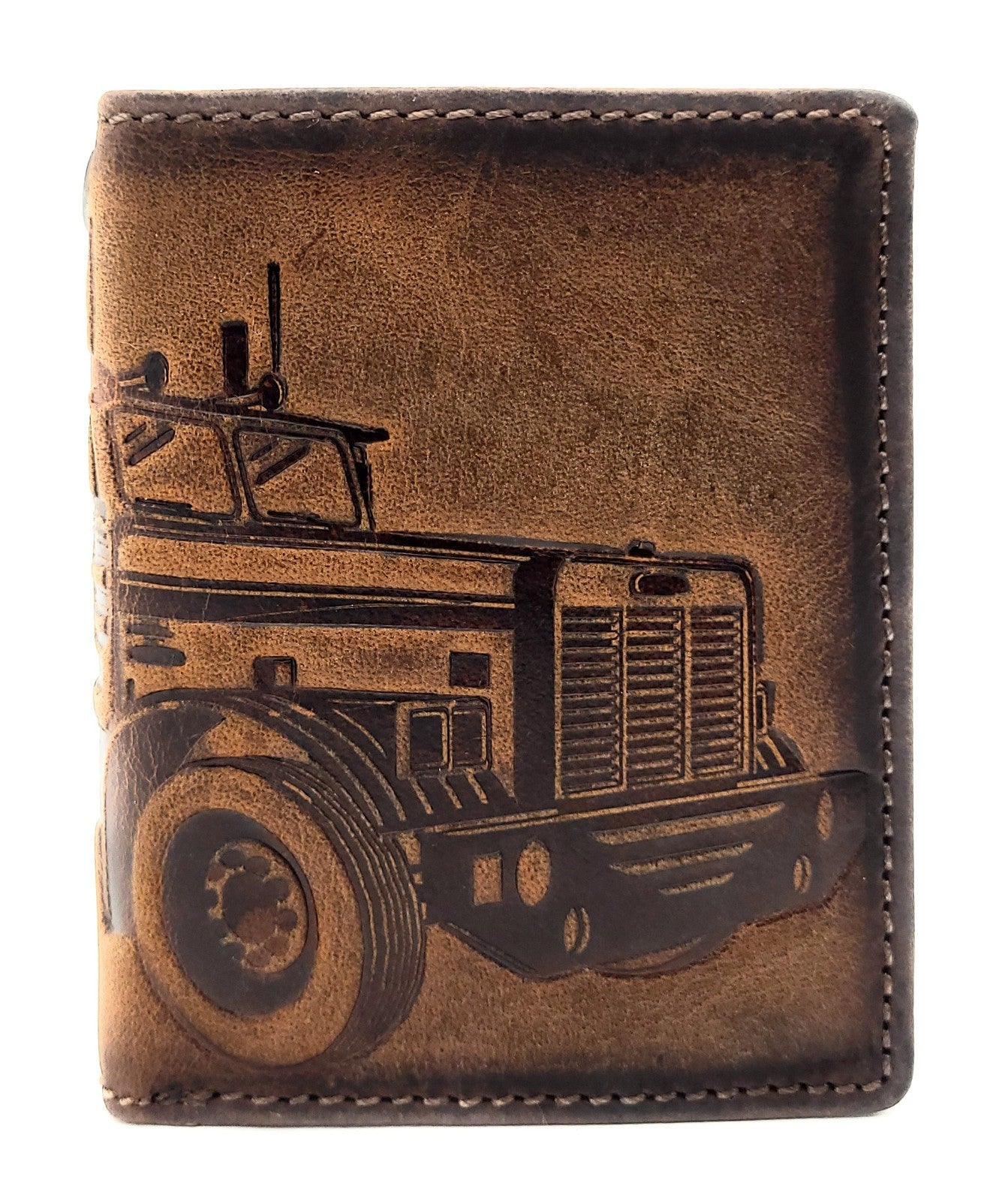 Jockey Club Mini-Geldbörse aus Büffelleder mit LKW-Prägung, RFID-Schutz & Öse für Kette – kompakt & robust braun