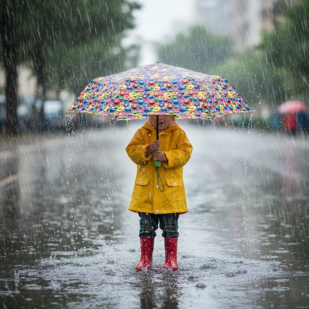 Kinder-Regenschirm Sesamstraße – Allover-Print mit allen Charakteren, Ø 90 cm, 230 g, Handöffner