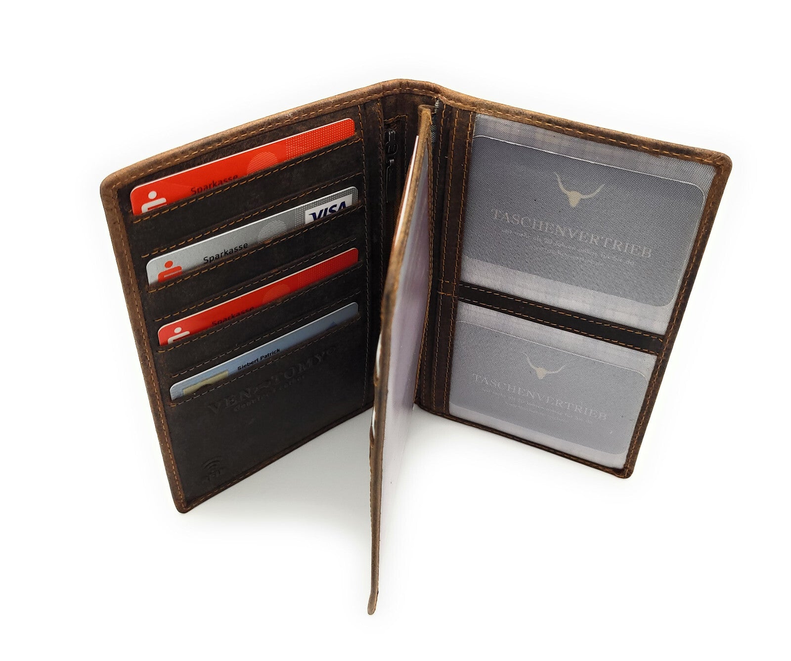 Ven Tomy Reisebrieftasche aus echtem Büffelleder – Leder-Geldbörse mit 12 Kartenfächern, Sichtfächern & Dokumententasche für Reisen und Alltag