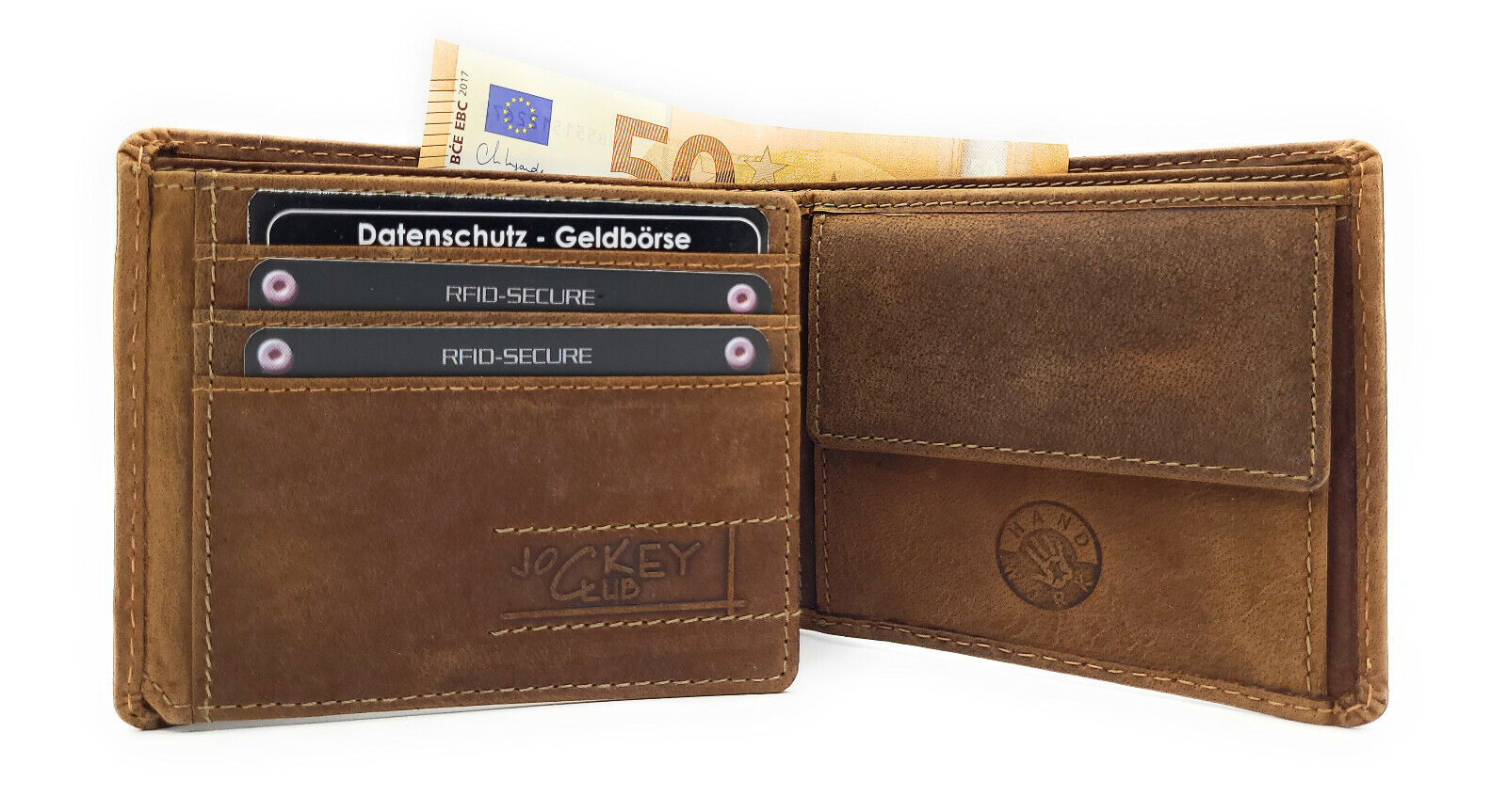 Jockey Club echt Leder Biker Geldbörse Portemonnaie 3D Totenkopf mit RFID Schutz braun