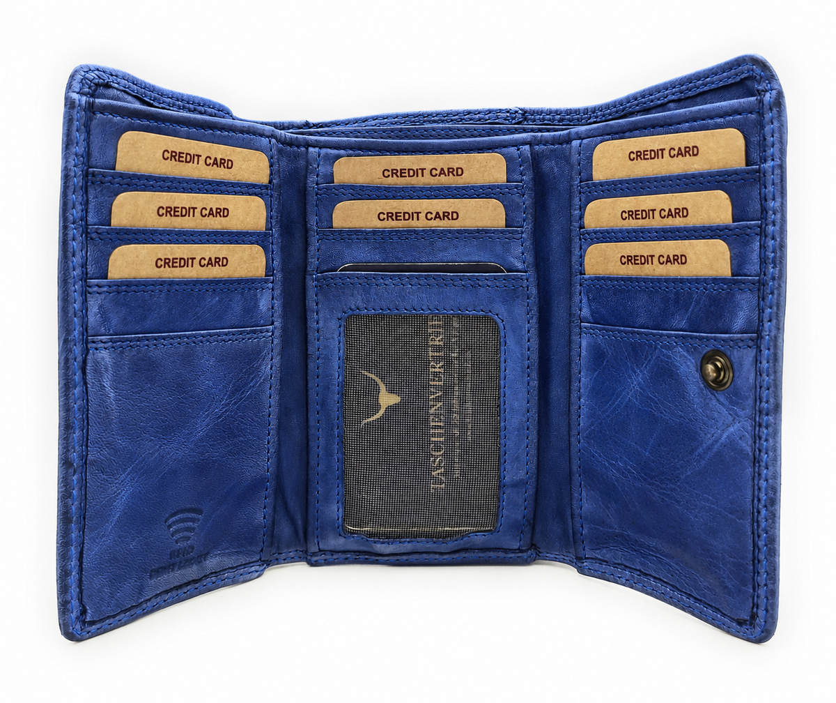 Hill Burry Damen Geldbörse aus Waschleder mit RFID-Schutz – Royalblau