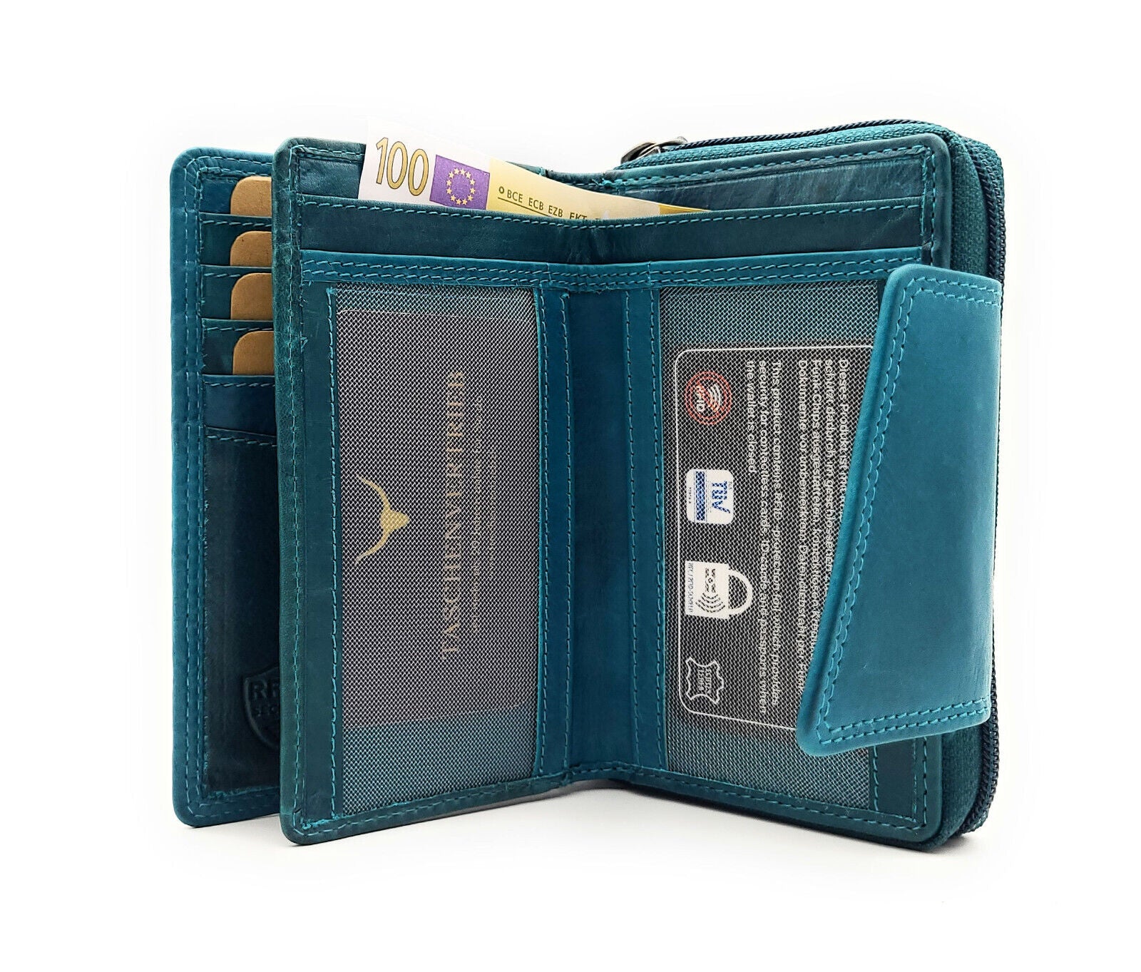 Jockey Club echt Leder Geldbörse Portemonnaie Geldbeutel Schmetterling mit RFID Schutz petrol blau