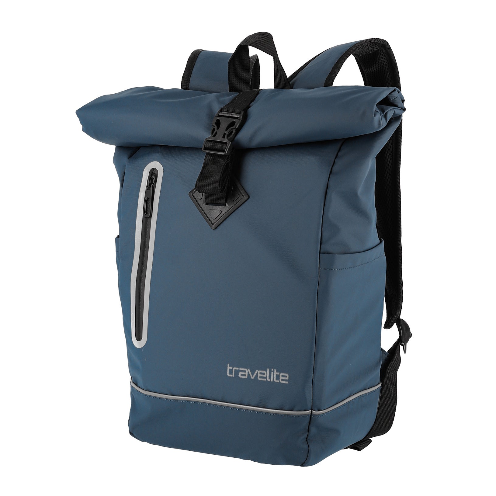 Travelite Rollup Fahrrad Rucksack Kurierrucksack Daypack aus wasserfester Plane mit Reflektoren navy blau