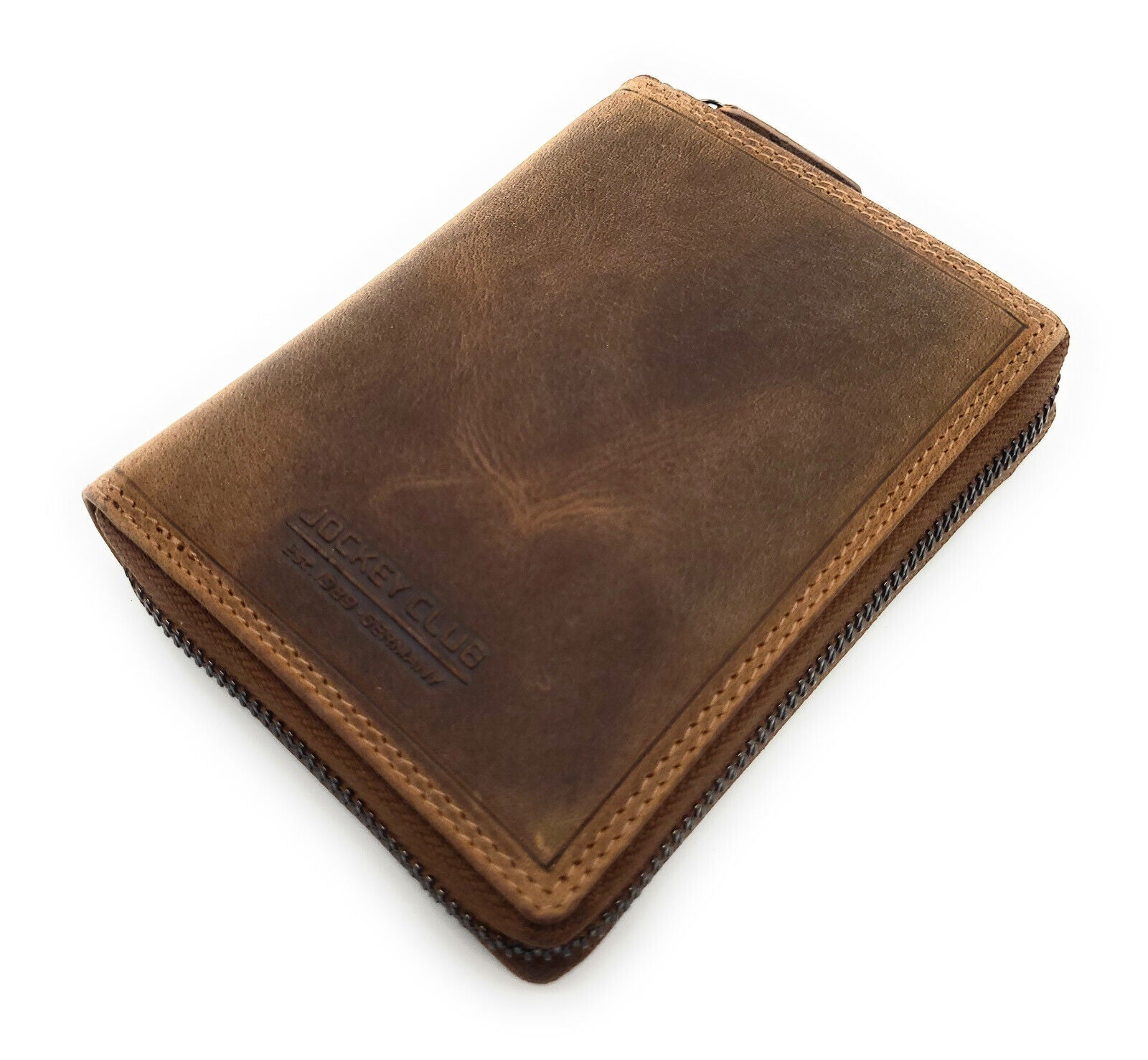 Jockey Club echt Leder Reißverschluss-Geldbörse Portemonnaie mit RFID Schutz braun