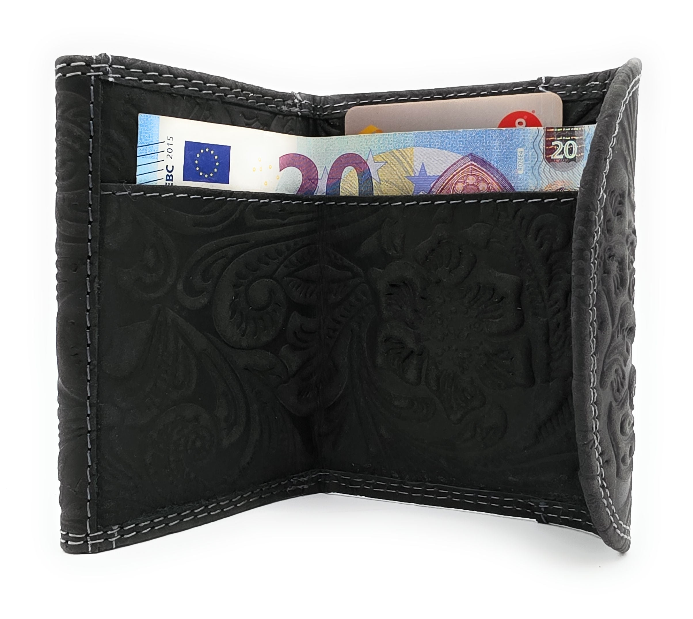 Lemasi Mini Geldbörse Echtleder Büffelleder – Wickelbörse mit floraler Prägung, Vintage Hunter
