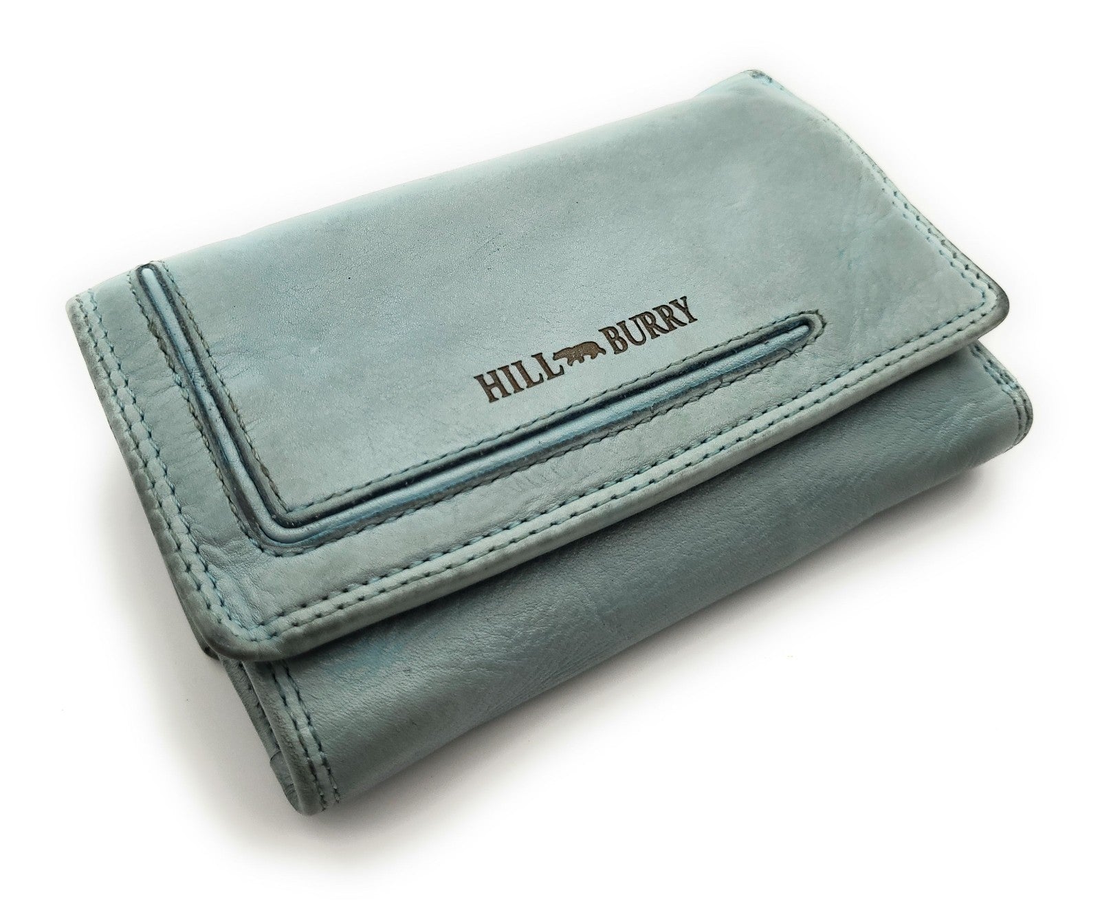 Hill Burry echt Leder Damen Geldbörse Portemonnaie mit RFID Schutz gewaschenes Rindleder hellblau
