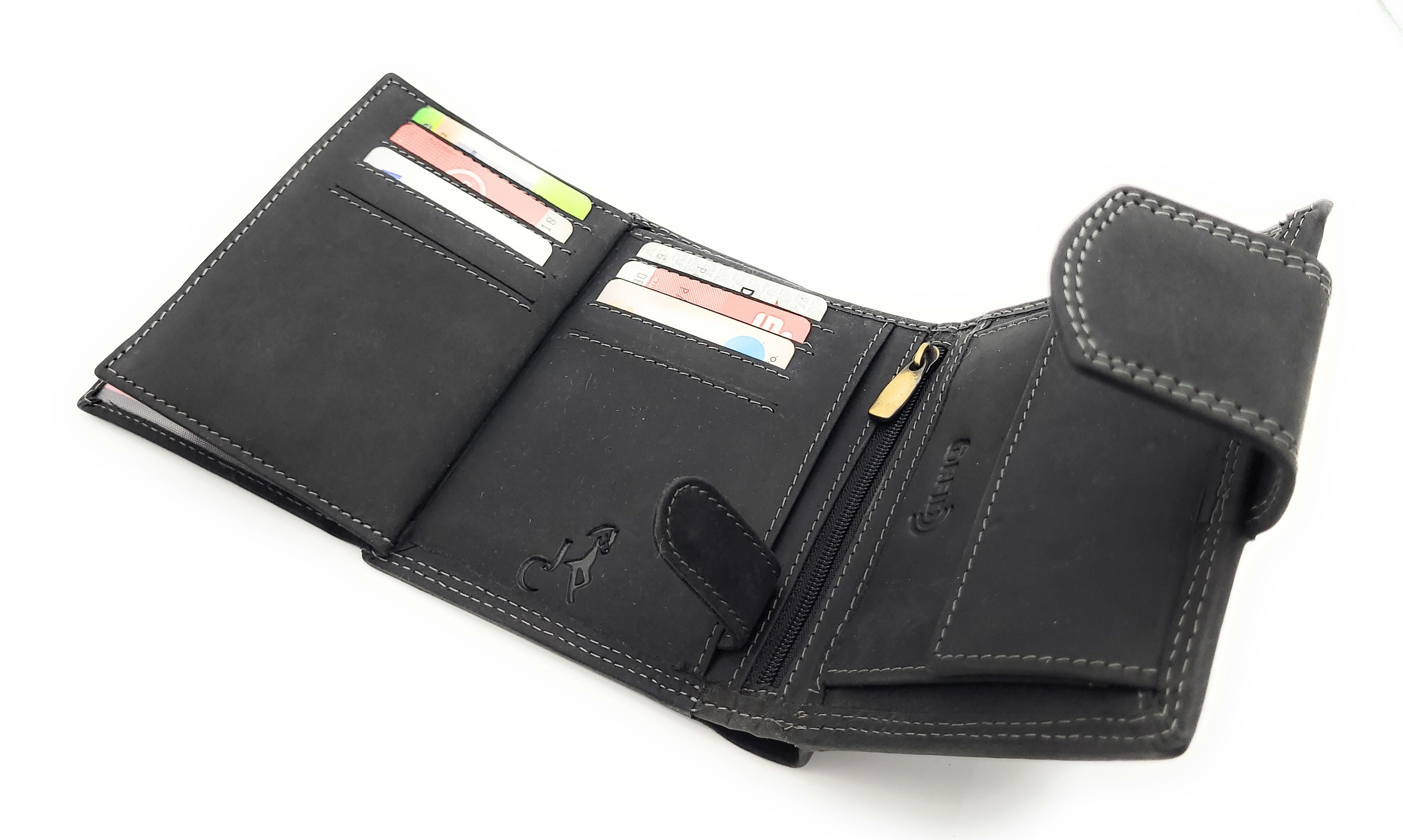 Jockey Club Büffel Voll-Leder Geldbörse mit RFID-Schutz & Außenriegel – Schwarzes Portemonnaie mit 10 Kartenfächern