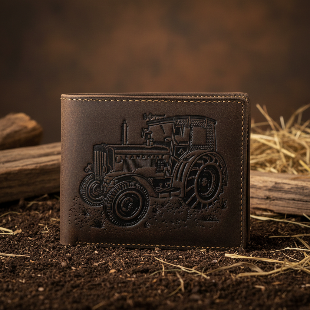 Jockey Club echt Leder Geldbörse Portemonnaie Traktor Trecker Landwirt mit RFID NFC Schutz dunkelbraun