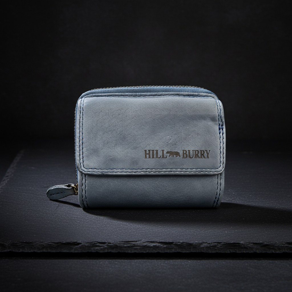 Hill Burry echt Leder Damen Mini Geldbörse Portemonnaie RFID Schutz Waschleder blau