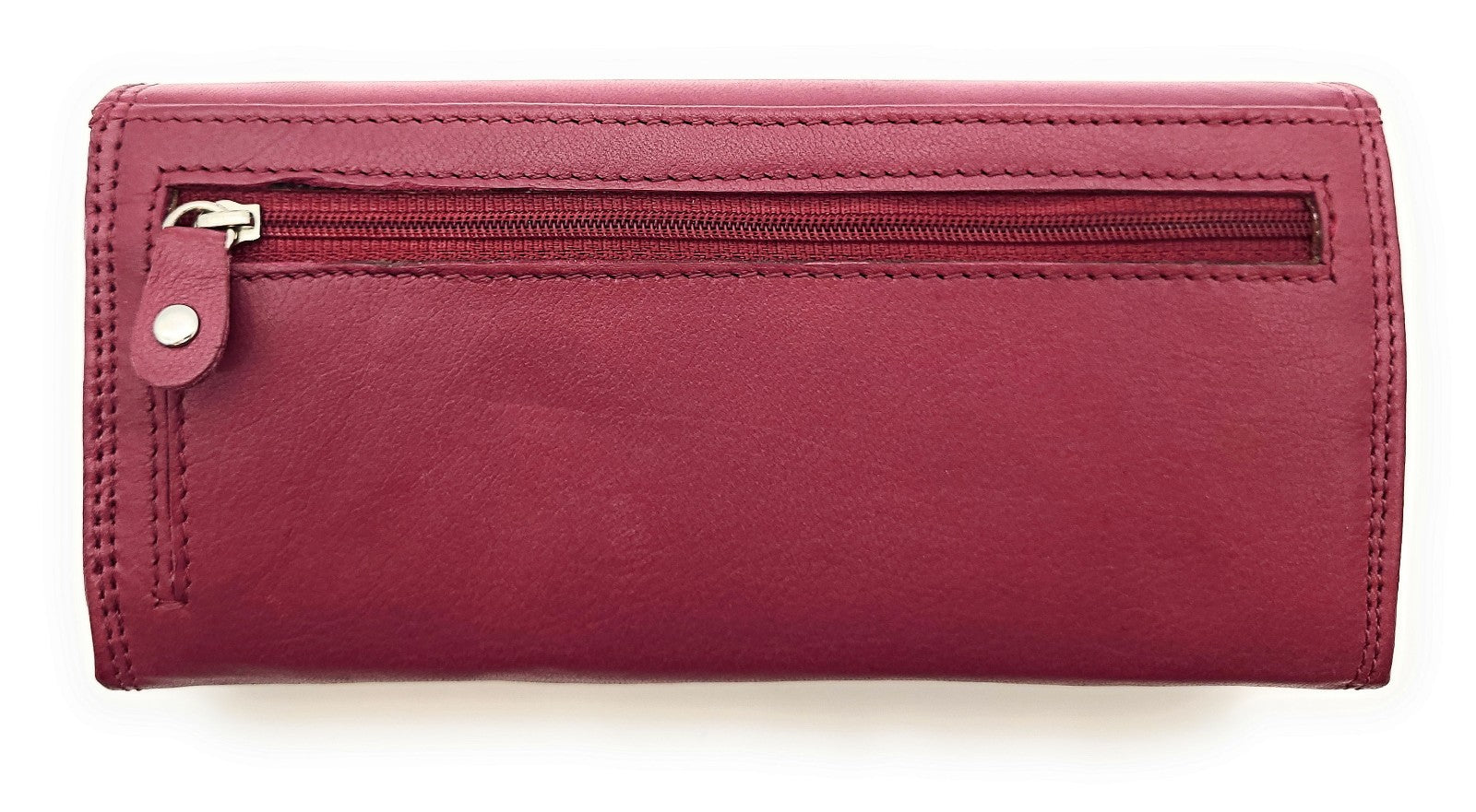 Große Damen Geldbörse aus Echtleder mit RFID-Schutz, 18 Kartenfächer, Langformat mit Münzfach & Doppelnaht berry