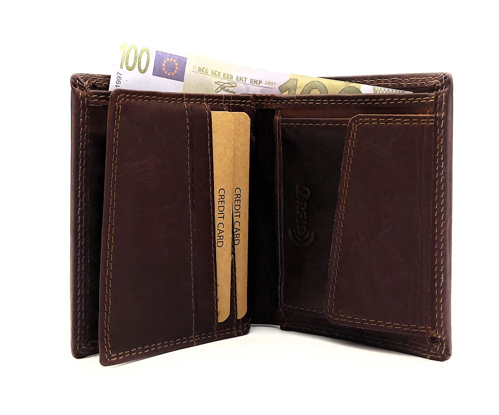 Jockey Club Basic kleine kompakte echt Leder Geldbörse Portemonnaie mit RFID Schutz braun