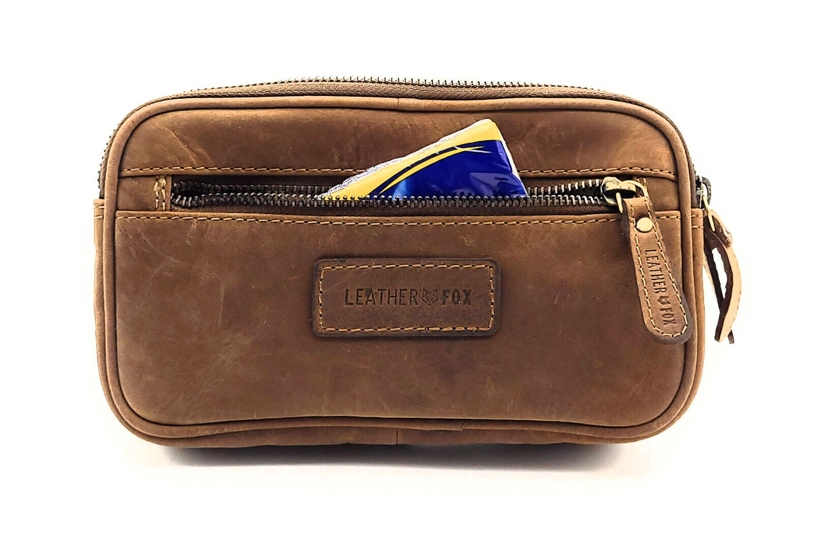 Gürteltasche Leder XXL mit 2 Hauptfächern | Bauchtasche Herren Echtleder | Hüfttasche Büffelleder 21cm