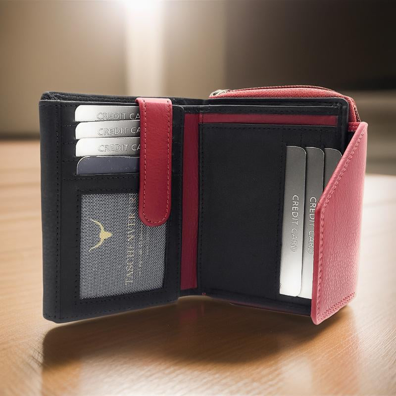 Jockey Club echt Leder Damen Geldbörse Portemonnaie Geldbeutel viele Fächer RFID Schutz schwarz rot