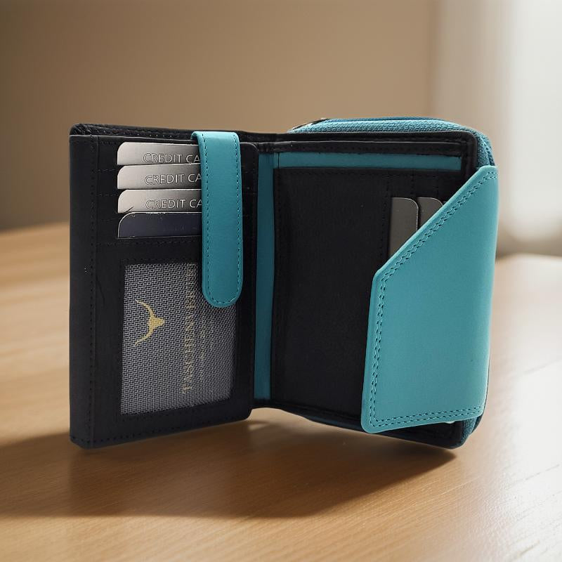 Jockey Club echt Leder Damen Geldbörse Portemonnaie Geldbeutel viele Fächer RFID Schutz schwarz blau