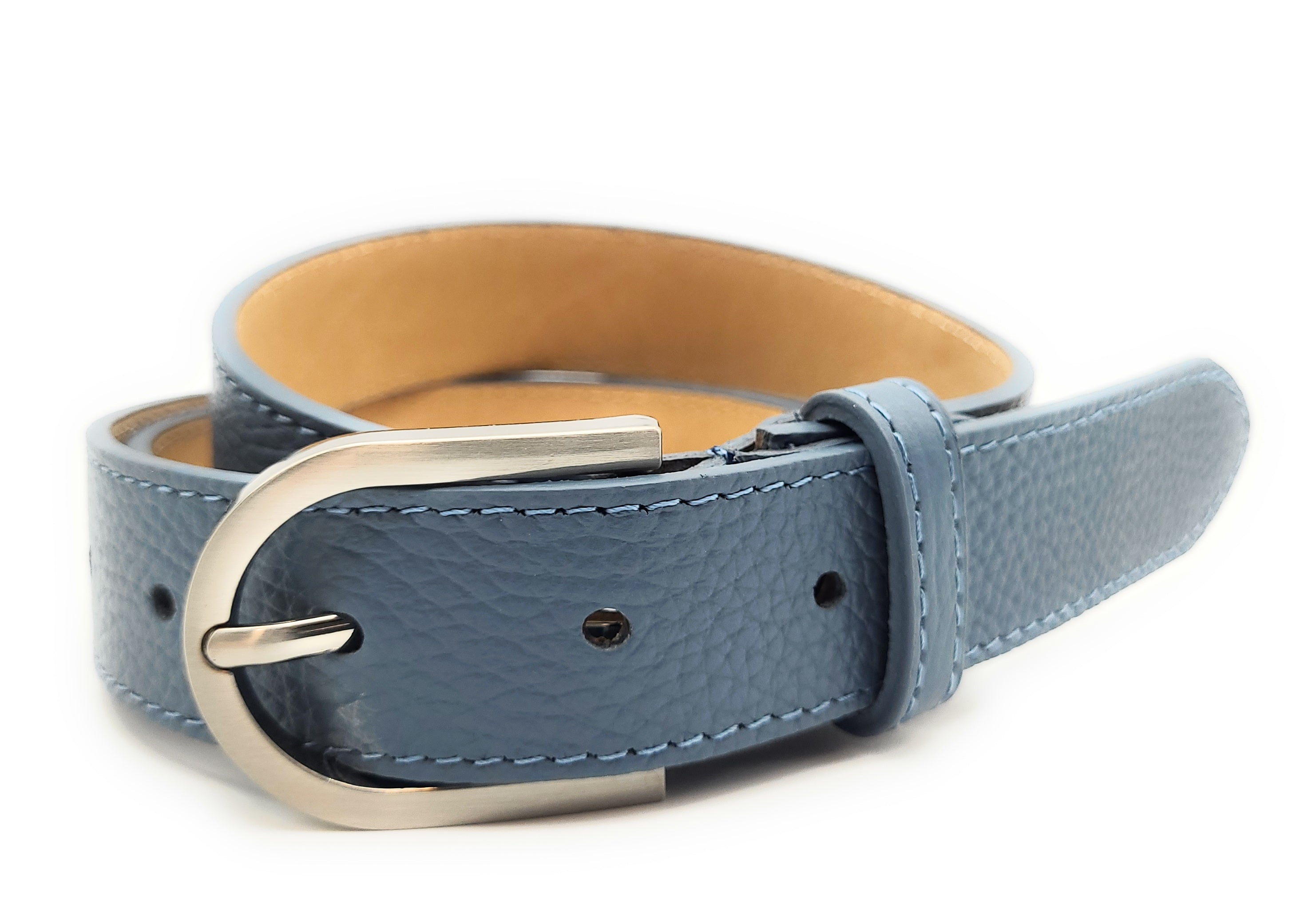 Echtleder Gürtel Made in Italy 5-Loch kürzbar ca. 30mm Metallschließe jeans blau