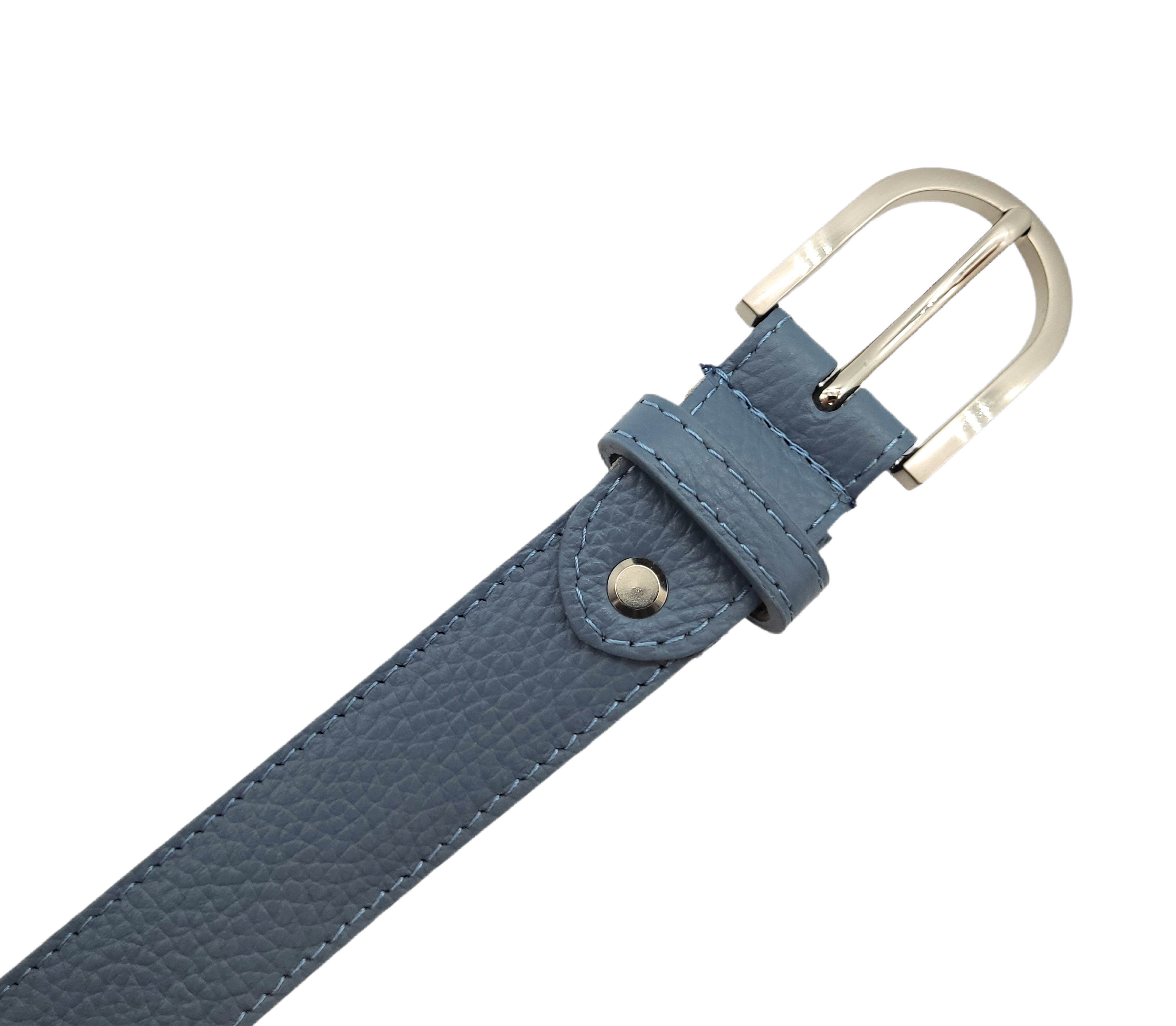 Echtleder Gürtel Made in Italy 5-Loch kürzbar ca. 30mm Metallschließe jeans blau