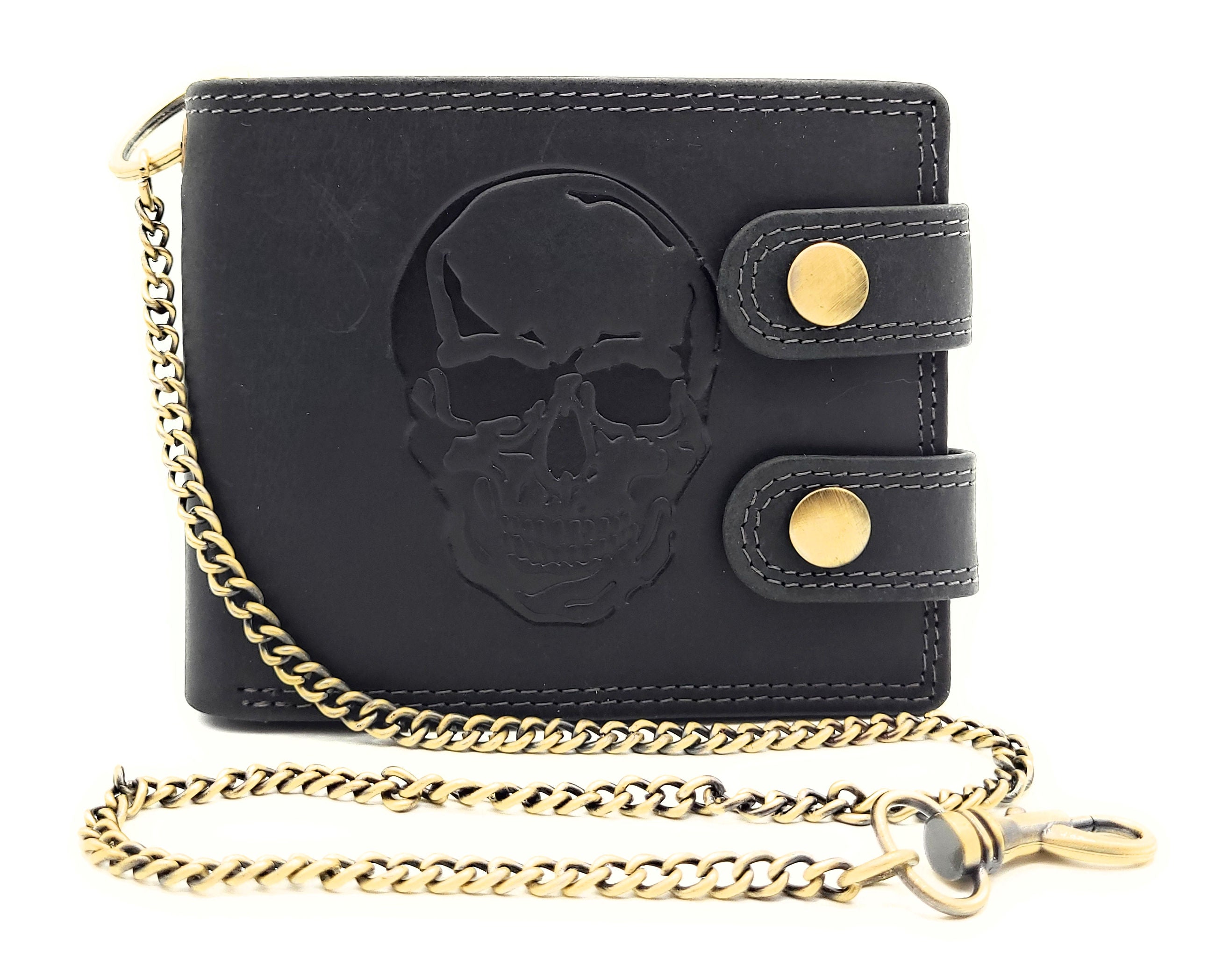 Biker Geldbörse mit Kette RFID Schutz Hunterleder Portemonnaie Skull Schädel Totenkopf
