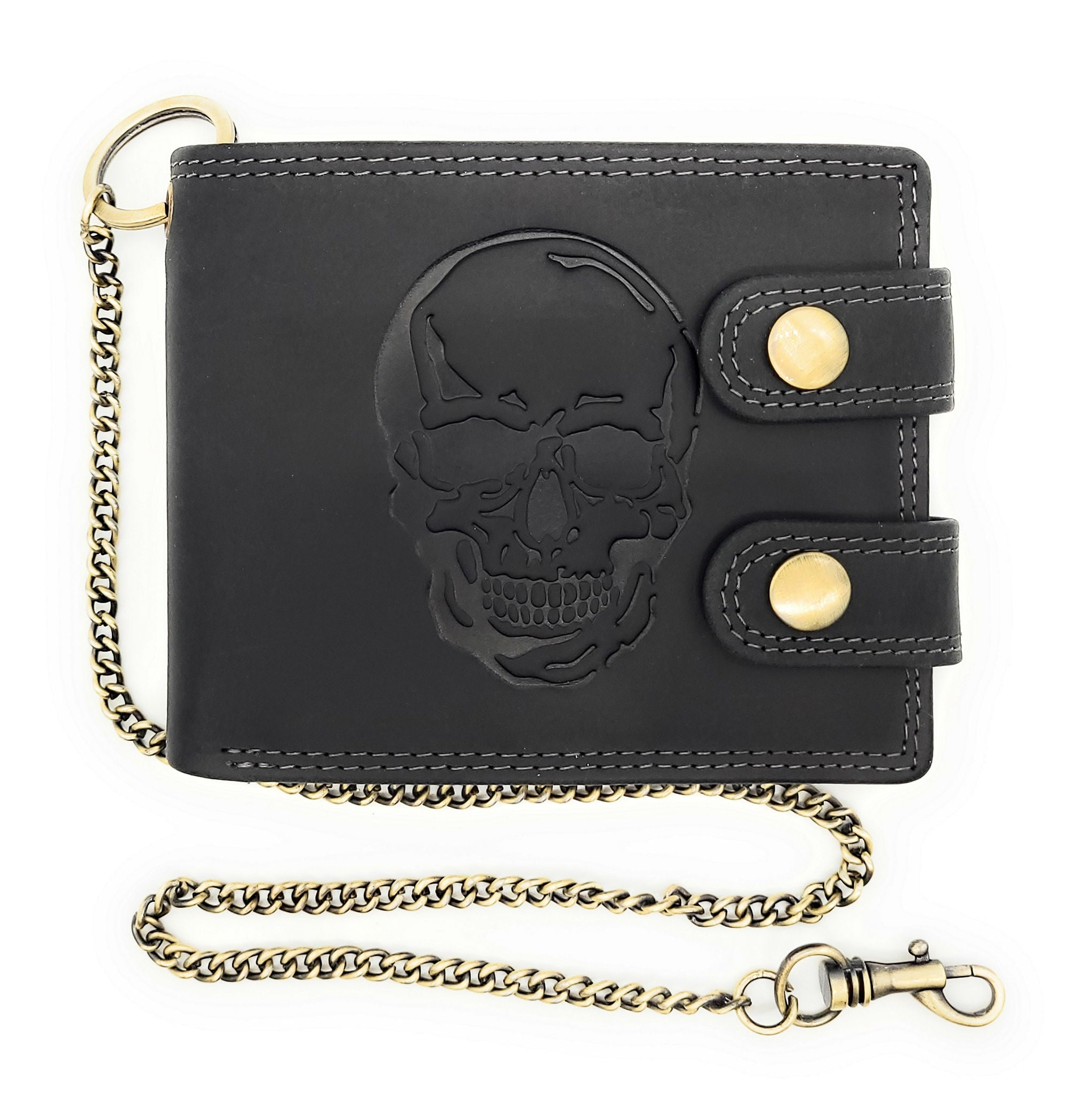 Biker Geldbörse mit Kette RFID Schutz Hunterleder Portemonnaie Skull Schädel Totenkopf