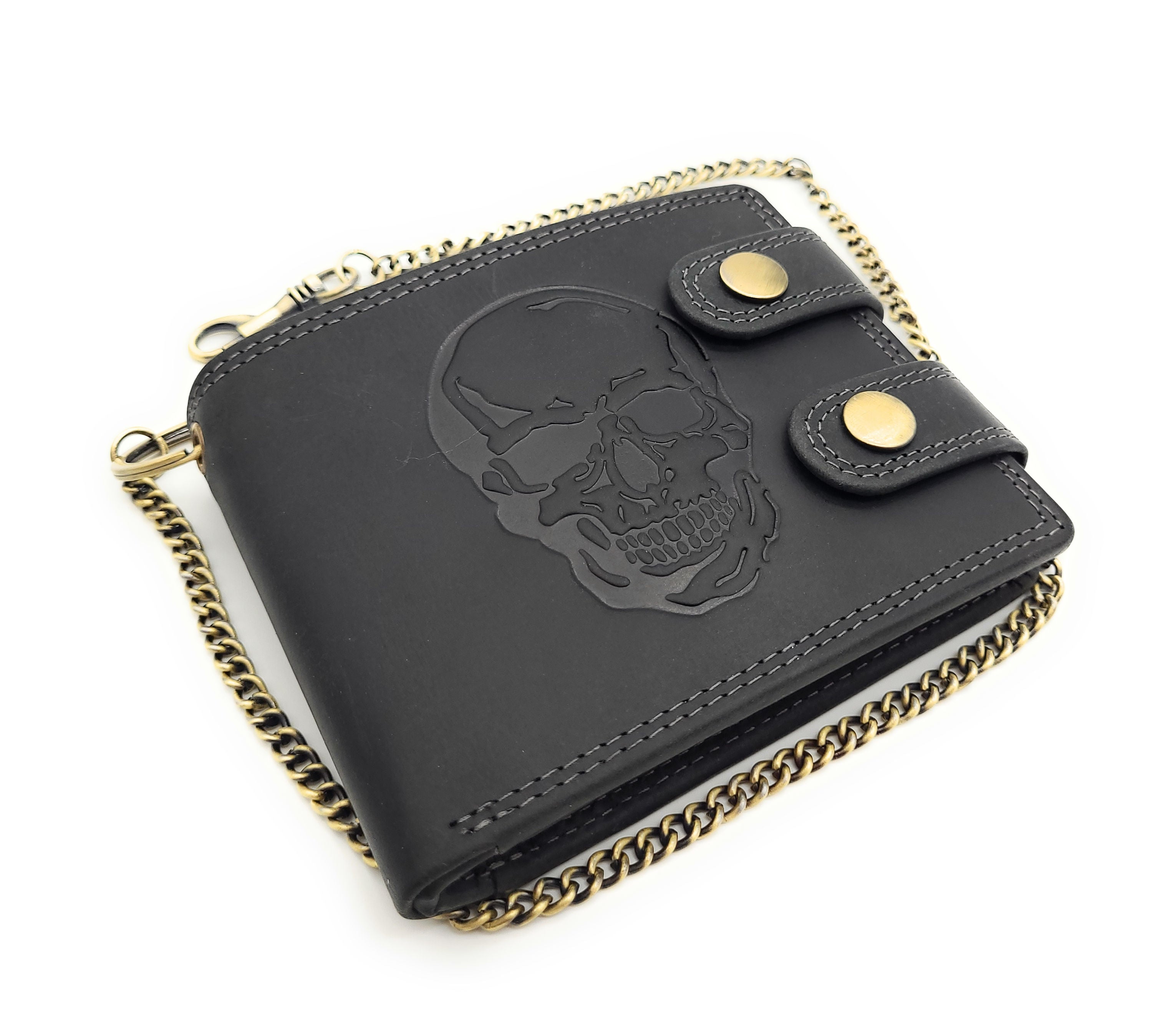Biker Geldbörse mit Kette RFID Schutz Hunterleder Portemonnaie Skull Schädel Totenkopf