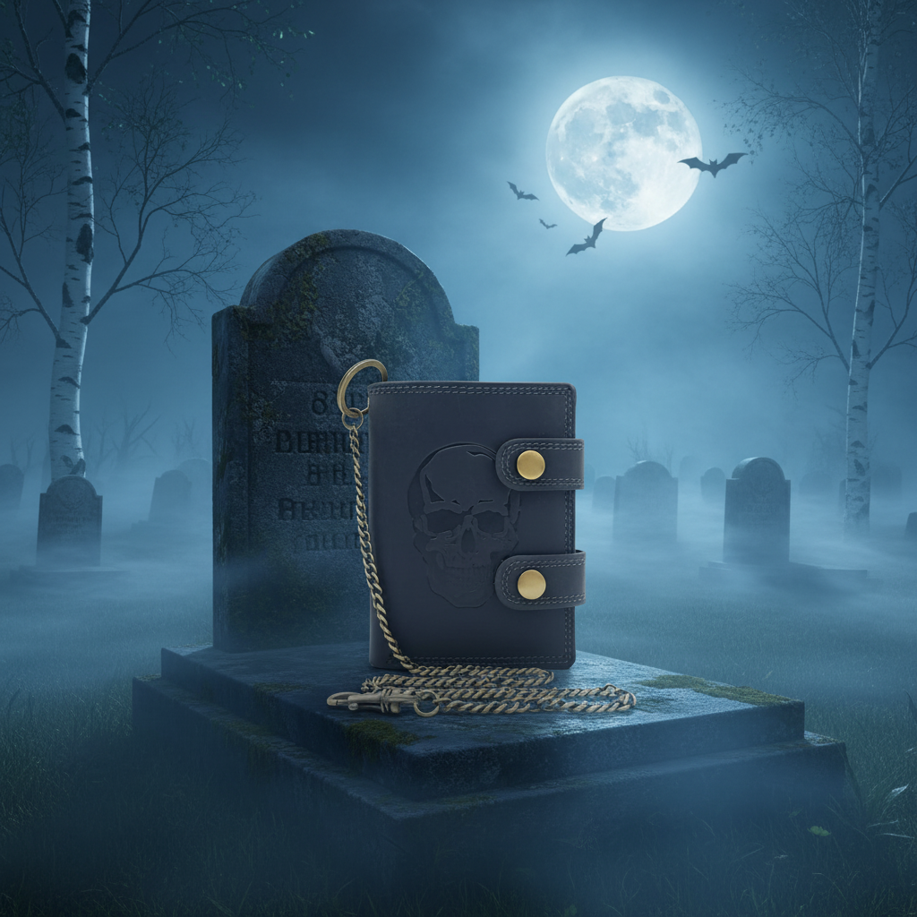 Biker Geldbörse mit Kette RFID Schutz Hunterleder Portemonnaie Skull Schädel Totenkopf schwarz