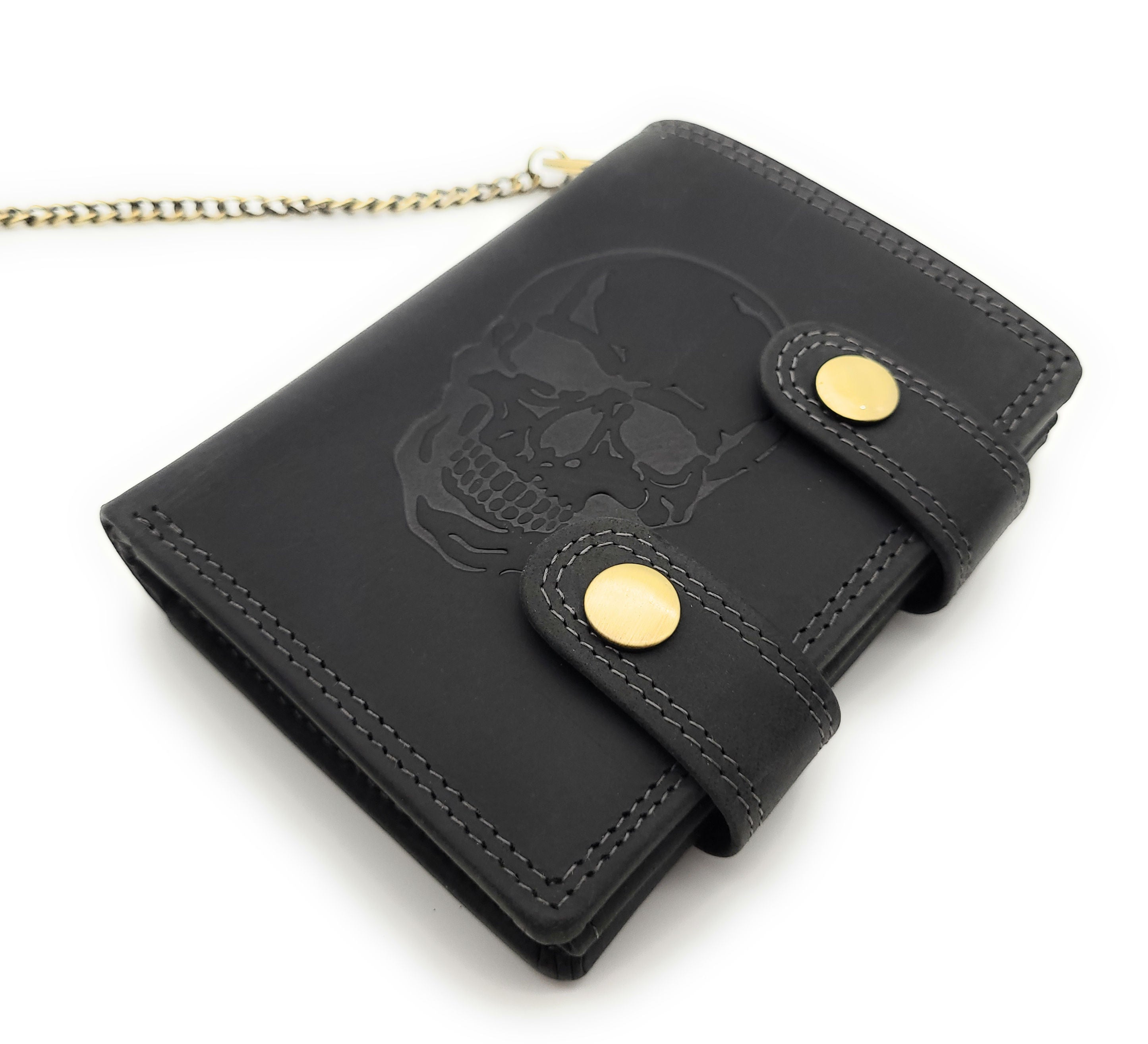 Biker Geldbörse mit Kette RFID Schutz Hunterleder Portemonnaie Skull Schädel Totenkopf schwarz