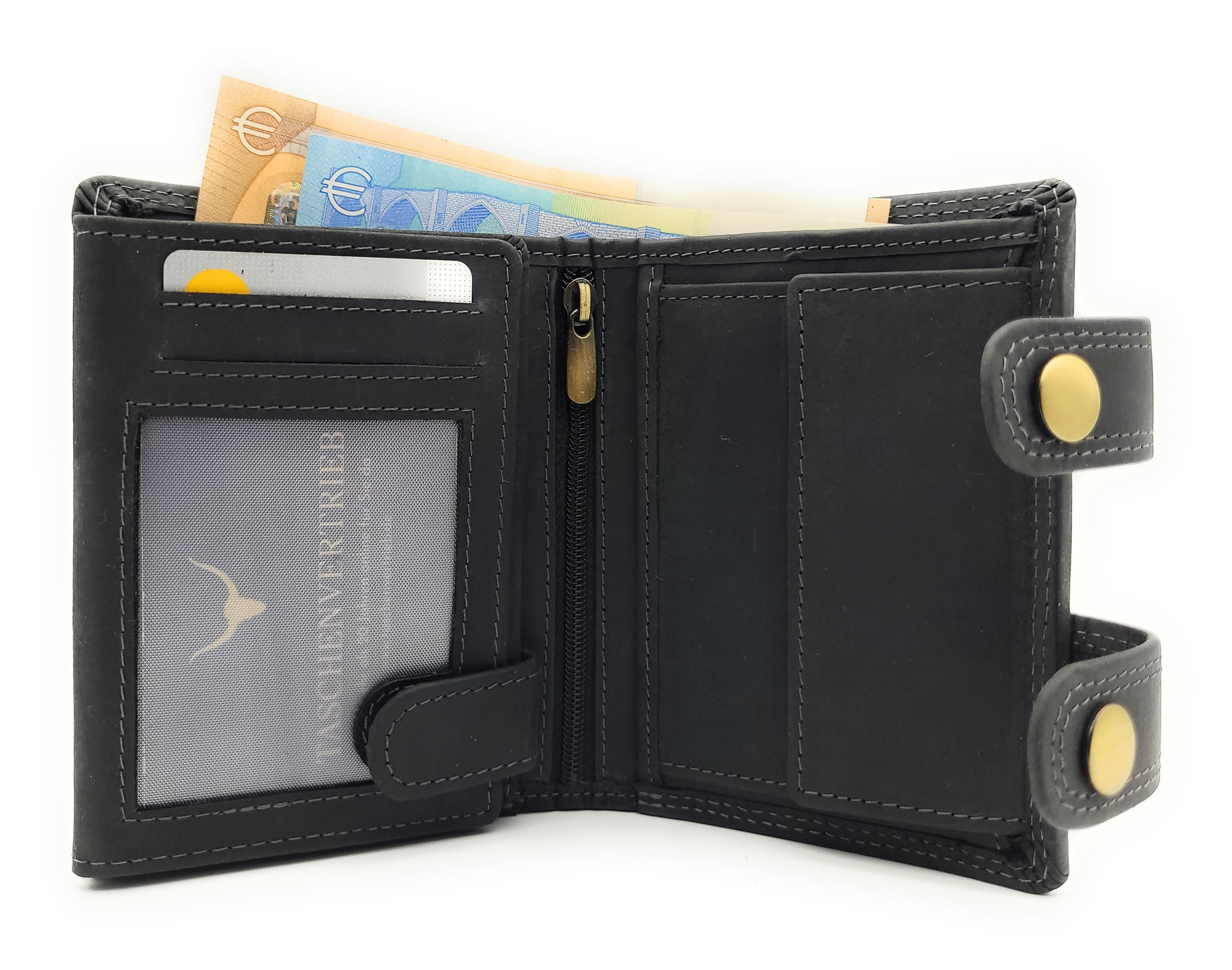 Biker Geldbörse mit Kette RFID Schutz Hunterleder Portemonnaie Skull Schädel Totenkopf schwarz