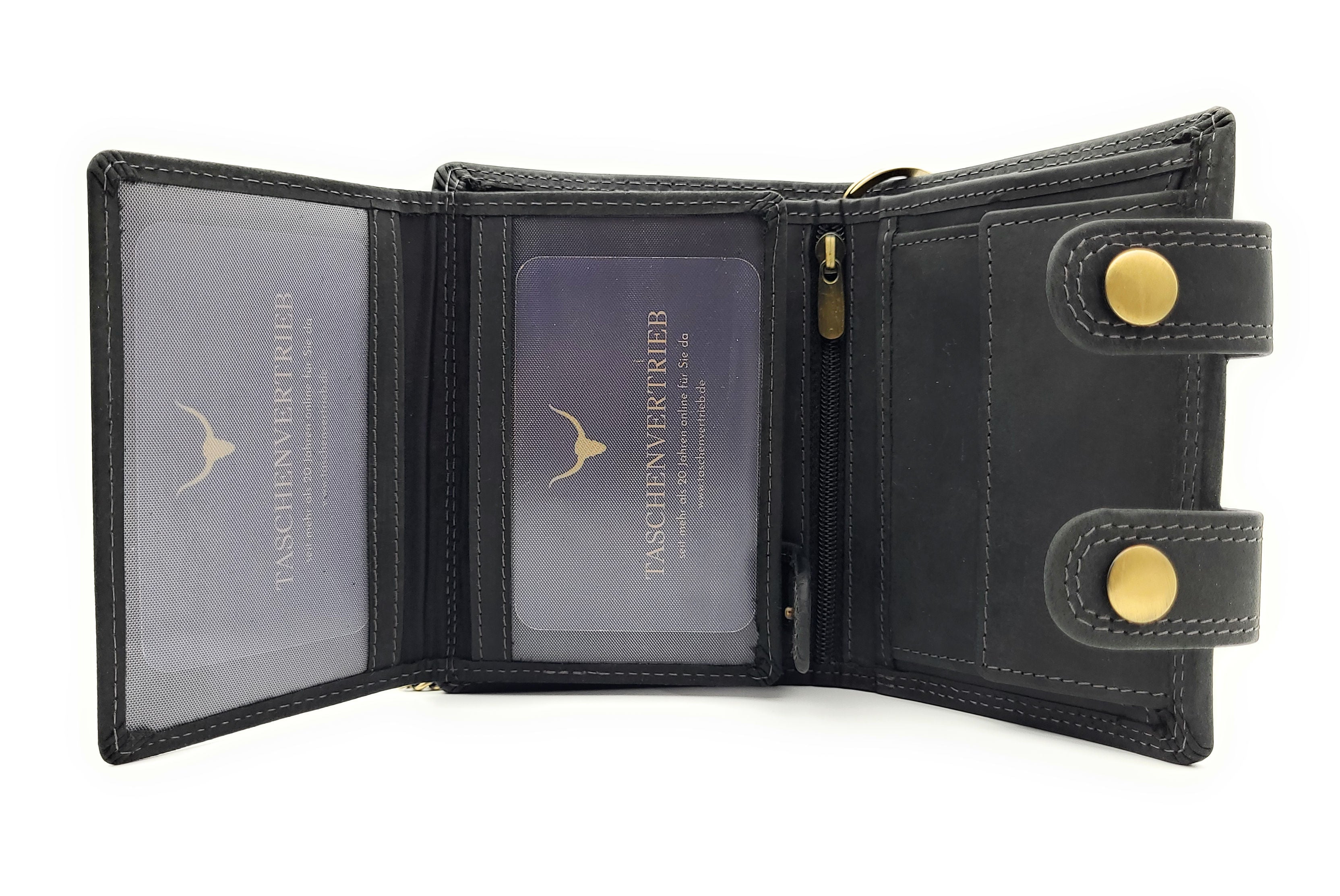 Biker Geldbörse mit Kette RFID Schutz Hunterleder Portemonnaie Skull Schädel Totenkopf schwarz