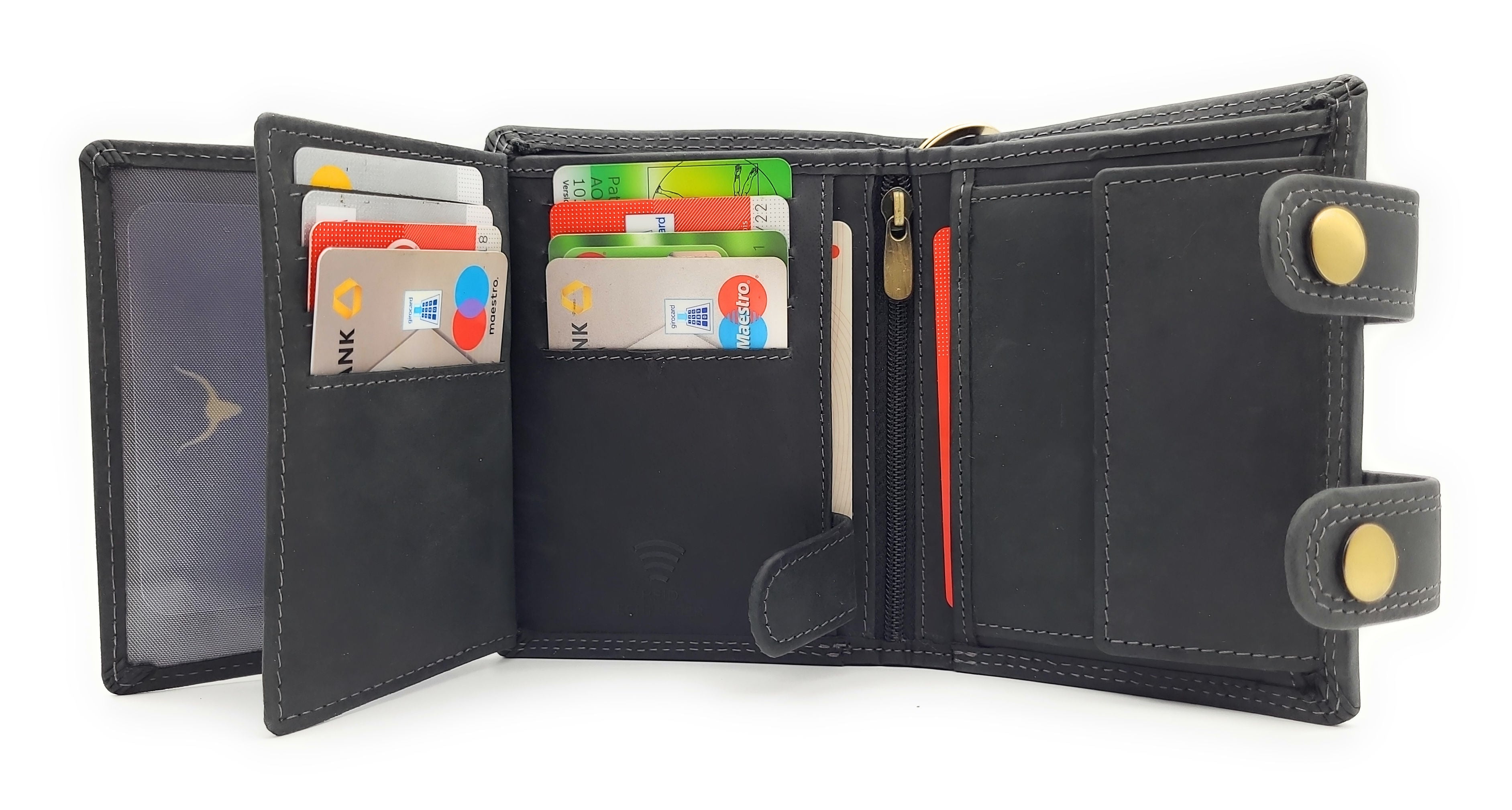 Biker Geldbörse mit Kette RFID Schutz Hunterleder Portemonnaie Skull Schädel Totenkopf schwarz