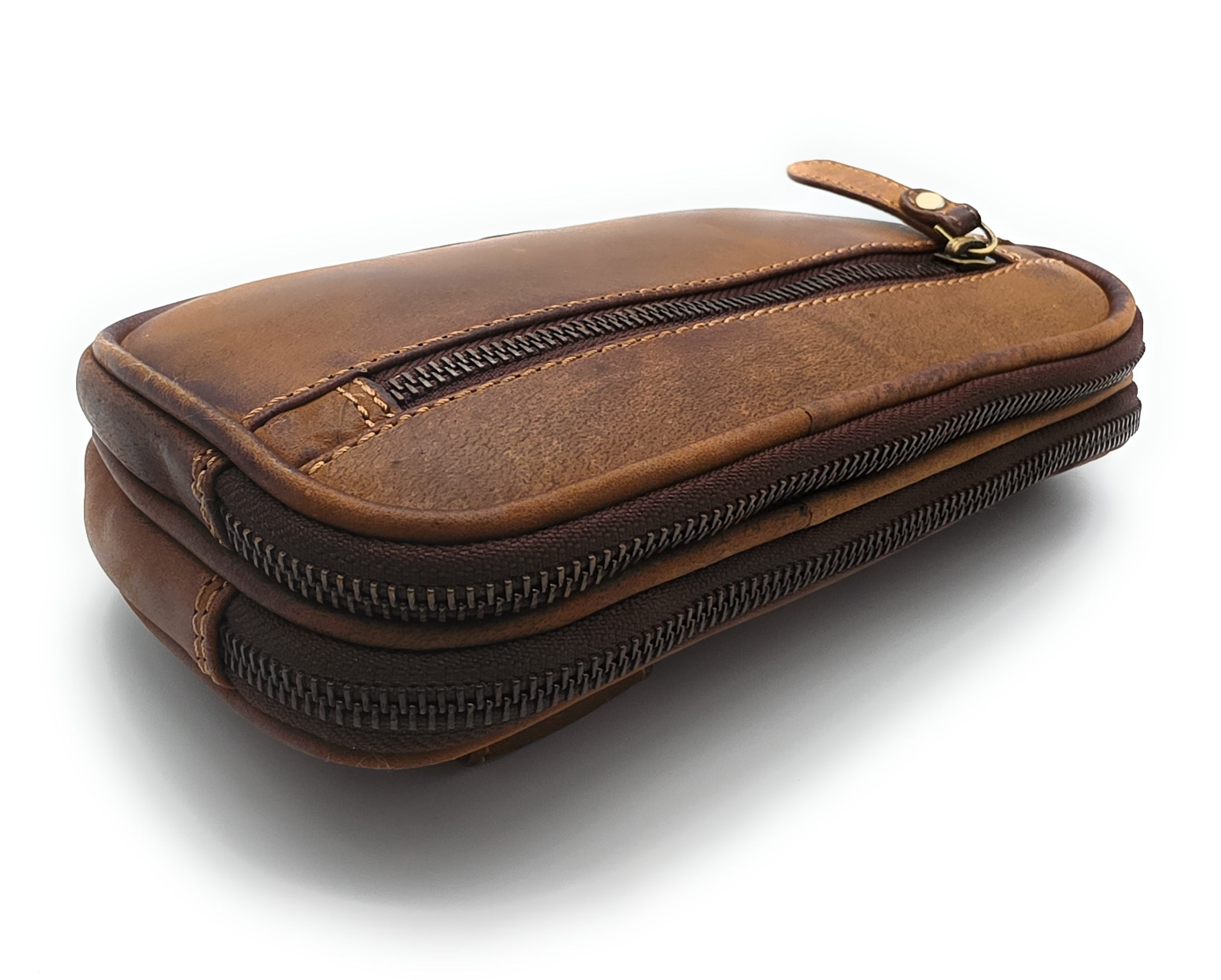 Leatherfox Gürteltasche XXL Büffelleder – 2 Hauptfächer, Hüfttasche Echtleder 21 cm
