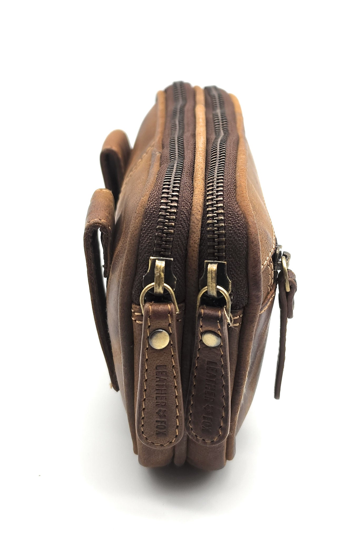 Leatherfox Gürteltasche XXL Büffelleder – 2 Hauptfächer, Hüfttasche Echtleder 21 cm