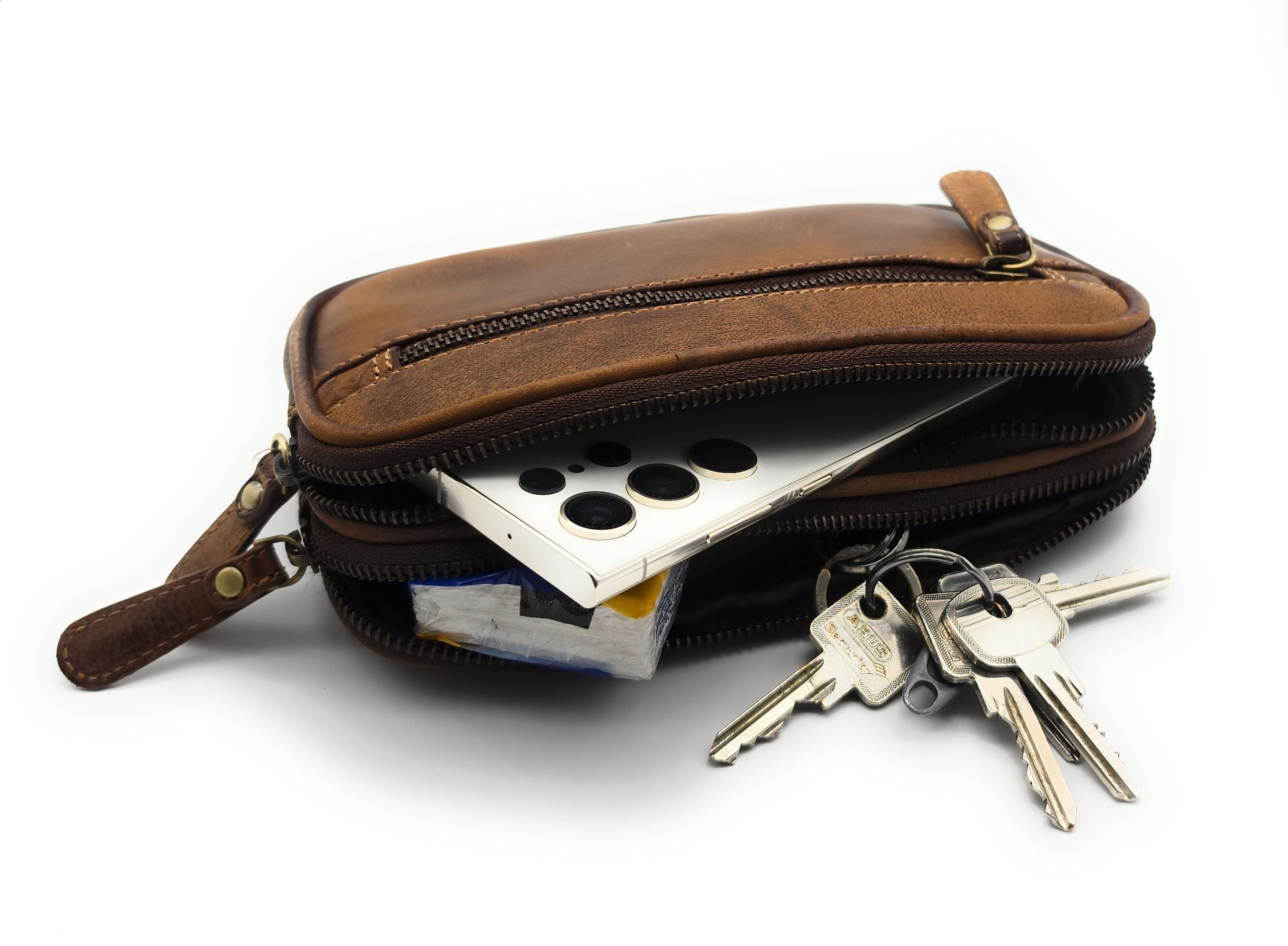 Leatherfox Gürteltasche XXL Büffelleder – 2 Hauptfächer, Hüfttasche Echtleder 21 cm