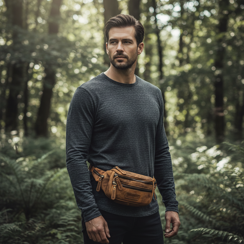 Leatherfox Bauchtasche aus Hunterleder – robuste Leder-Gürteltasche mit 6 Fächern & verstellbarem Hüftgurt, Metallreißverschlüsse
