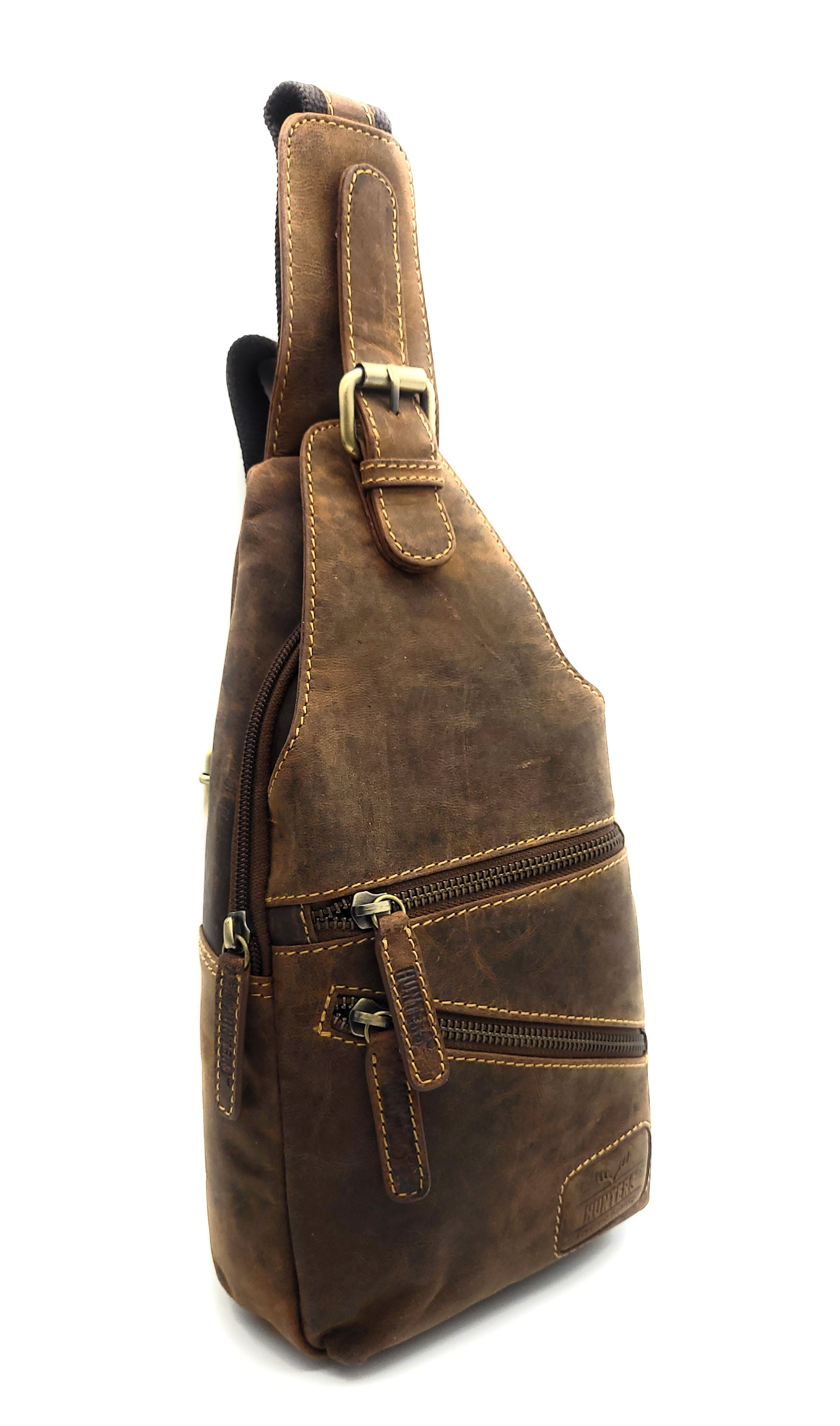 Hunters Leder Crossbag Hunterleder – Umhängetasche Slingbag mit Mehrfachfächern