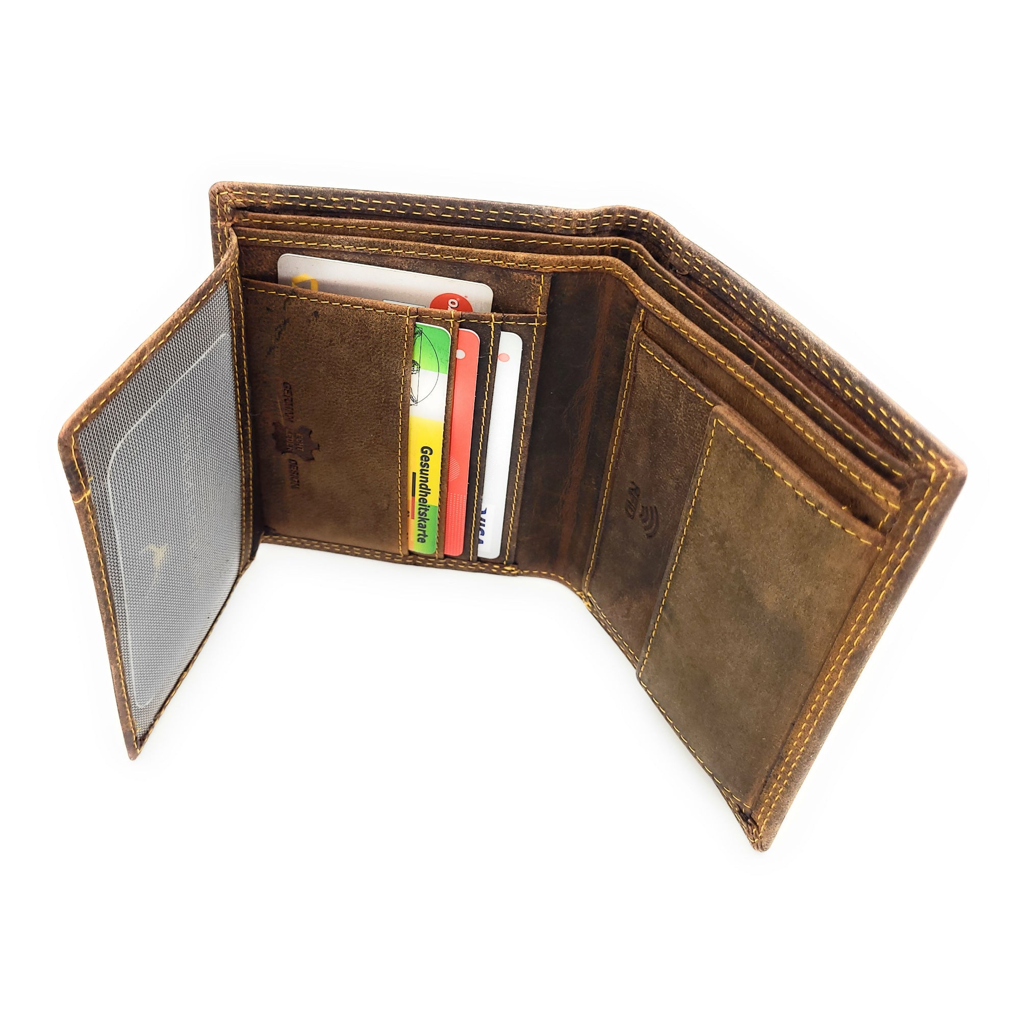 Hunterleder Portemonnaie Hochformat mit RFID-Schutz – 7 Kartenfächer, Münzfach, Doppelnaht, bestes Preis-Leistungs-Verhältnis