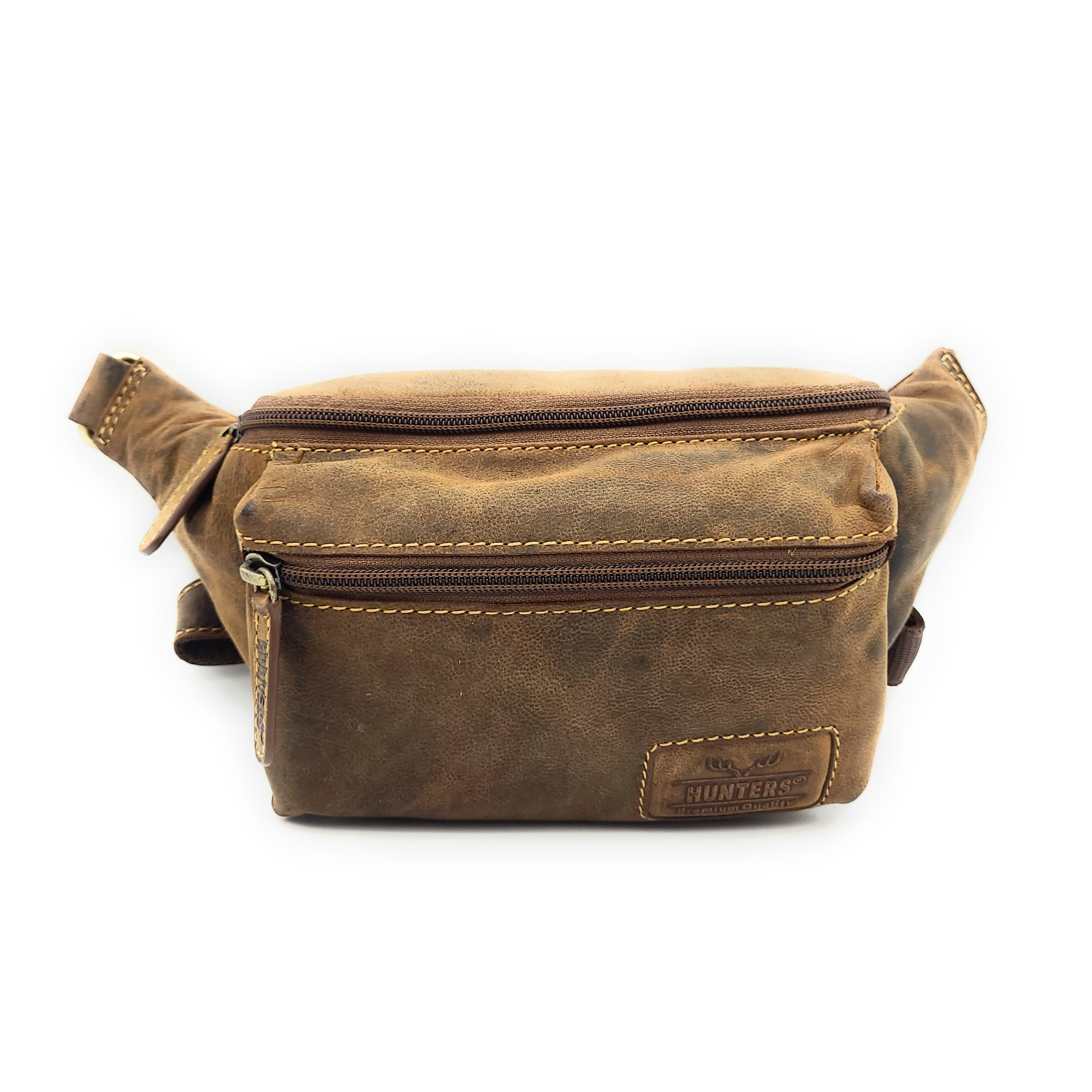 Hunters Bauchtasche aus Hunterleder – Gürteltasche mit Hauptfach, Frontfach & verstellbarem Ledergurt, 30×12×10 cm braun