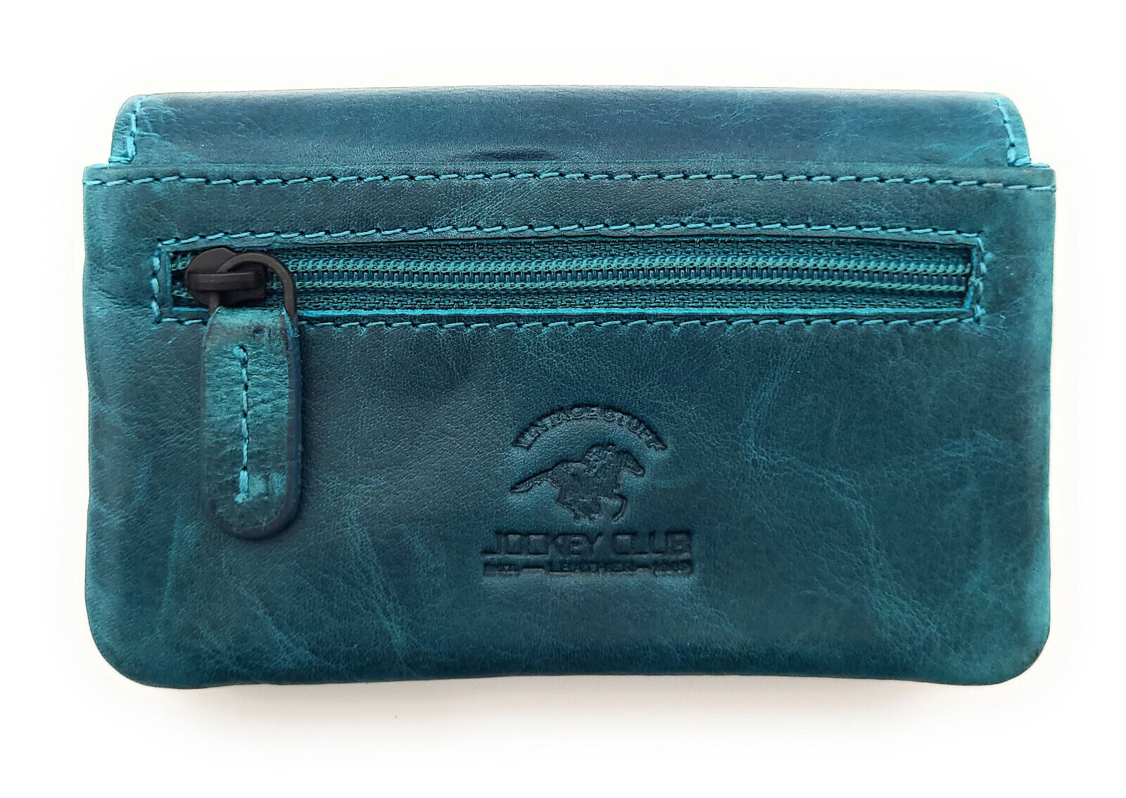 Jockey Club echt Leder Mikro Geldbörse Schlüsseletui gewachstes Rindleder petrol