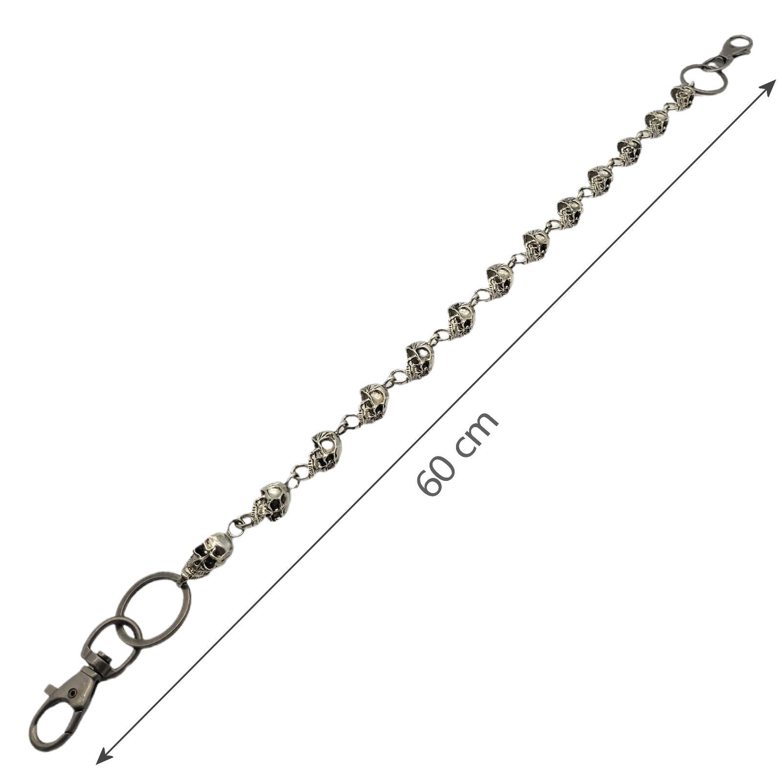 Totenkopf Hosenkette Metall 60cm - Schwere Geldbörsenkette Eisen Antik