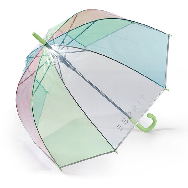 Esprit Automatik Regenschirm Glockenschirm durchsichtig transparent rainbow grün
