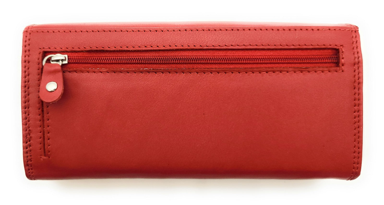 Große Damen Geldbörse aus Echtleder mit RFID-Schutz, 18 Kartenfächer, Langformat mit Münzfach & Doppelnaht rot