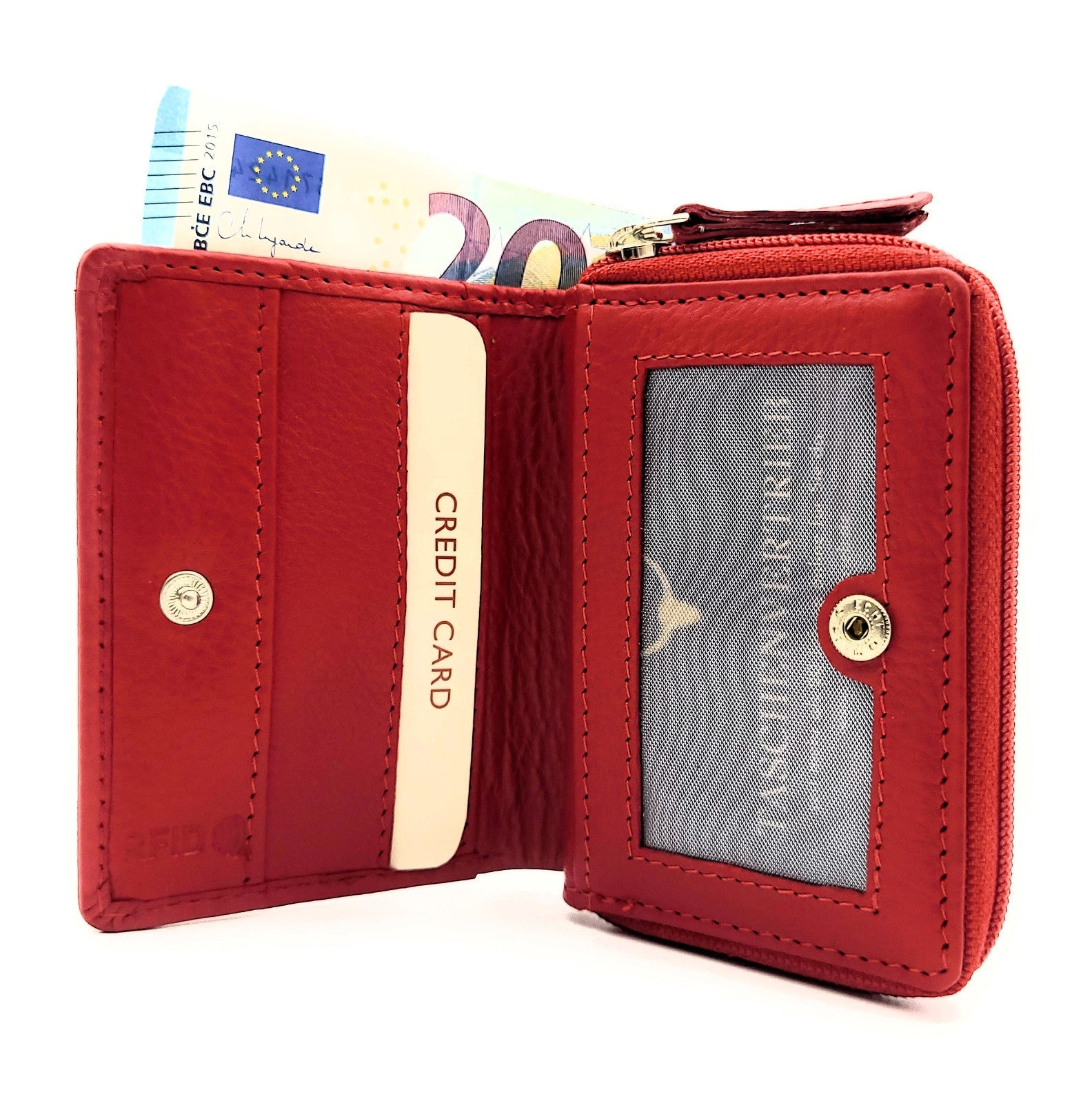 Jockey Club Mini-Geldbörse aus Leder mit RFID-Schutz & Pferde-Stickerei – kompakt & stilvoll uni rot